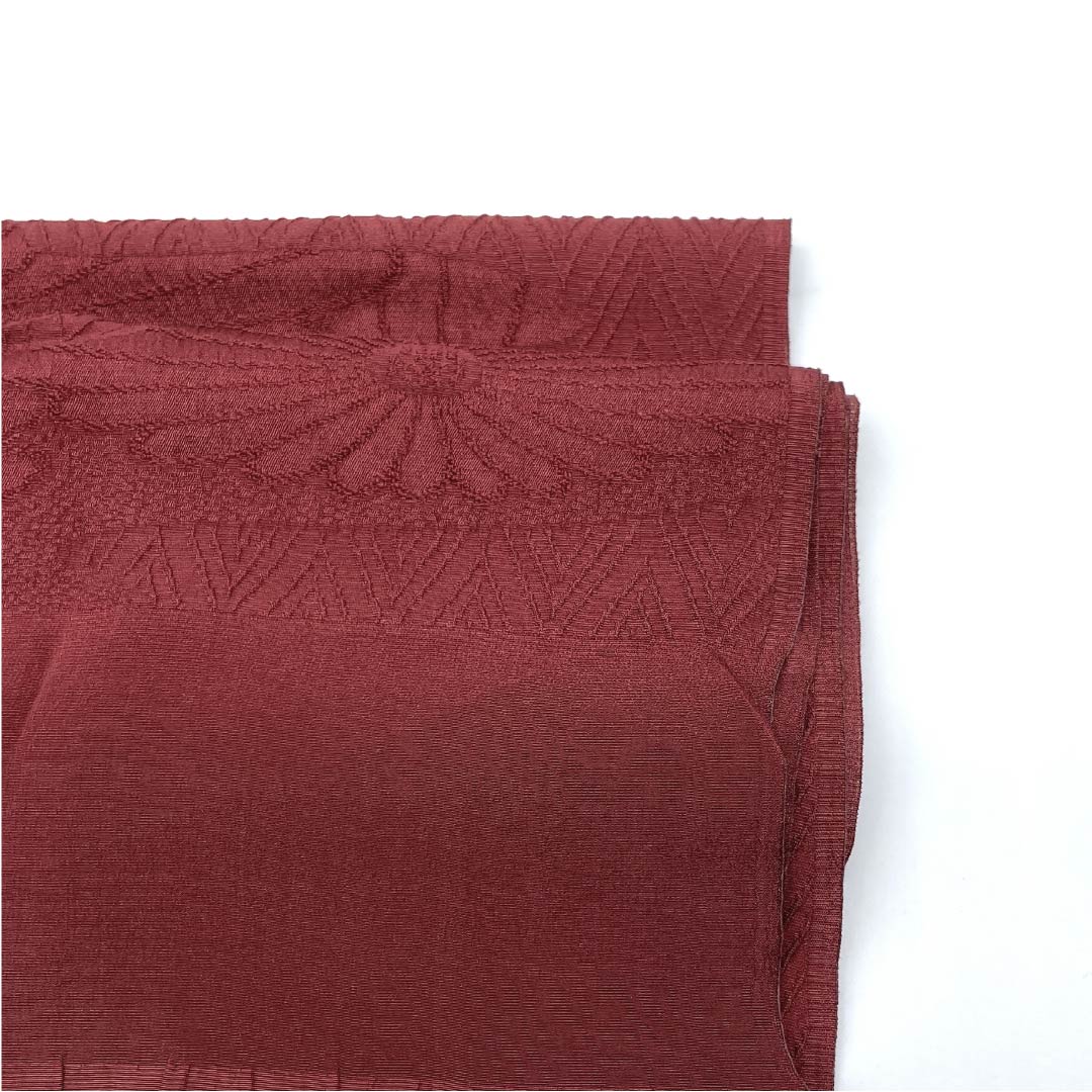 帯揚げ 正絹 セミフォーマル 紅海老茶色（べにえびちゃいろ） 菊 花柄 山路文様 長さ約168cm 幅約29cm Sランク 茶系 1136000602914