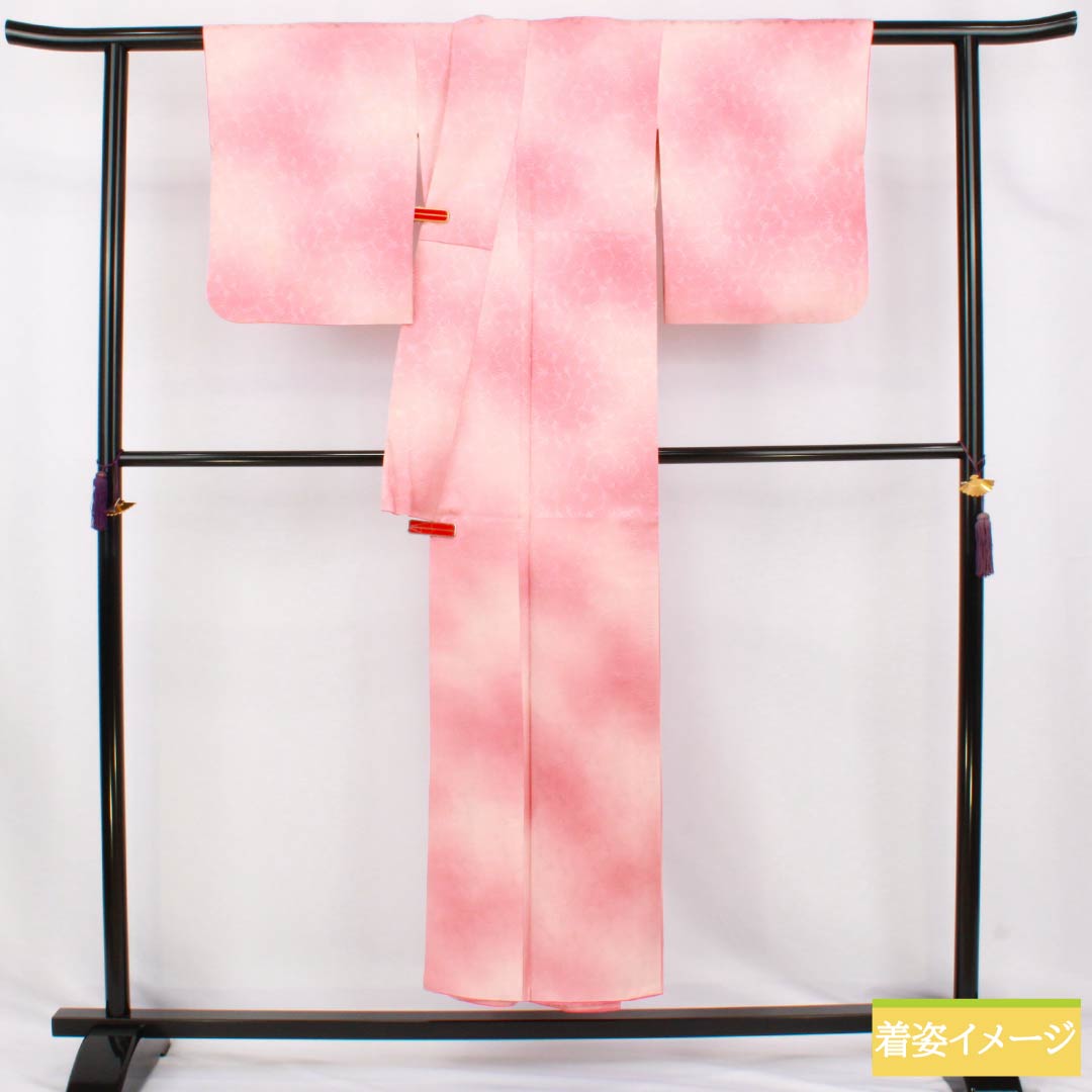 色無地 正絹 Bランク 身丈148.5cm 裄丈61.5cm 一重梅色（ひとえうめいろ） 一つ紋 揚羽蝶 ぼかし染め 袷 ピンク系 1114002634113