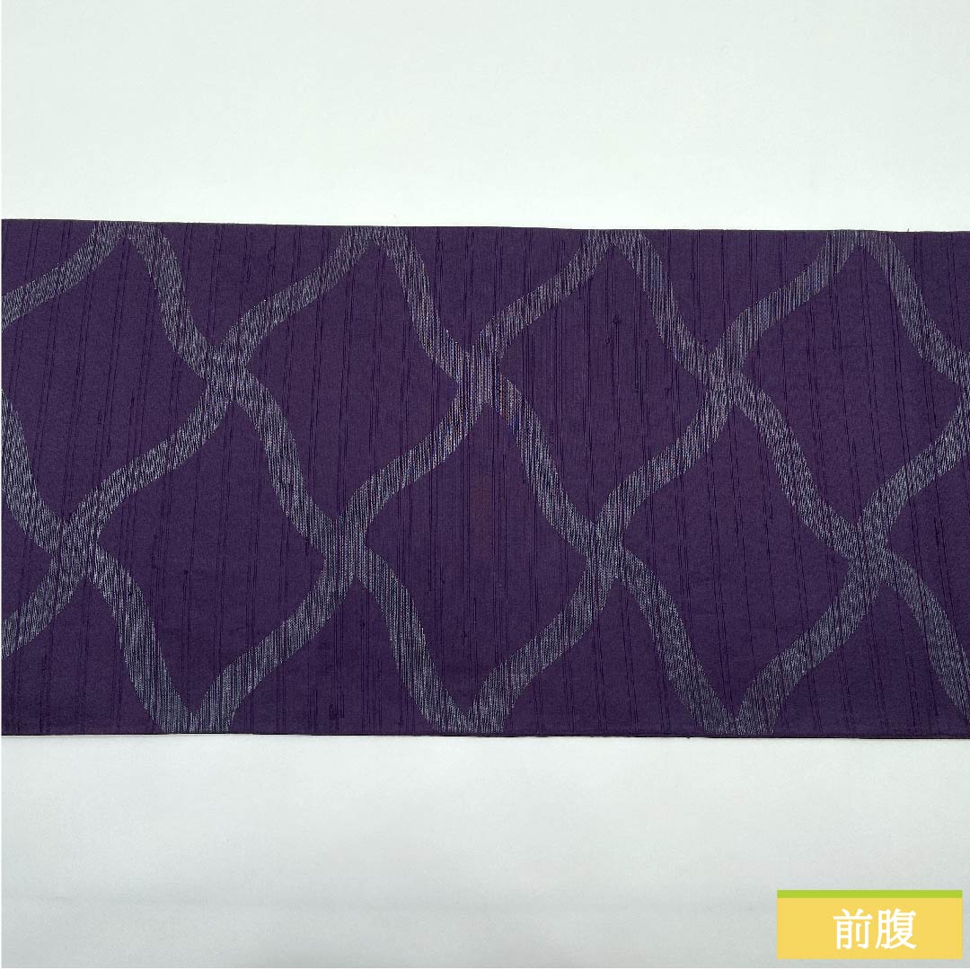 袋帯 紫渇色色（しかっしょくいろ） 幾何学模様 帯丈422cm 正絹 Sランク 六通 カジュアル 紫系 1123010032320