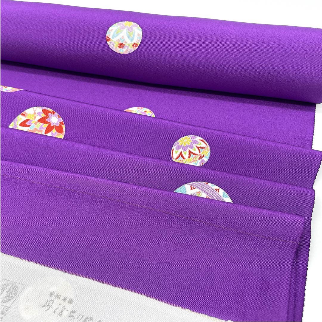 反物 小紋 正絹 紫色（むらさきいろ） 丹後ちりめん 毬 古典柄 NEWランク 紫系 1130001071920
