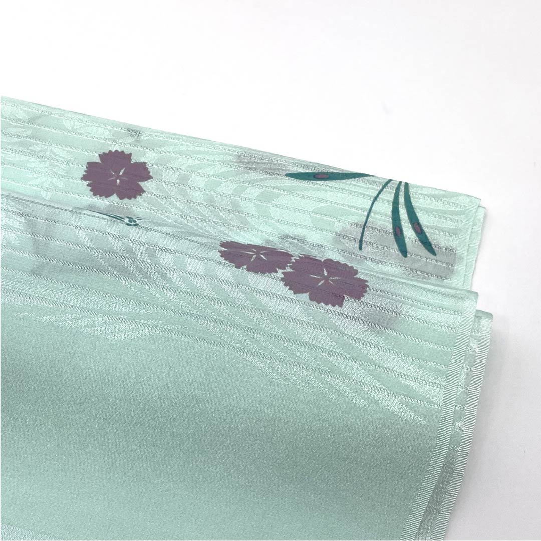 （新品）帯揚げ 正絹 セミフォーマル 薄水色（うすみずいろ） 夏物 撫子 トンボ 長さ約170cm 幅約29cm NEWランク 水色系 1136000801924