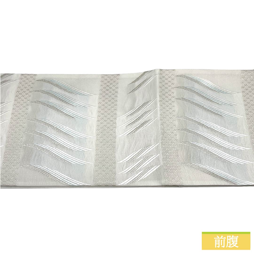 【未仕立】袋帯 正絹 NEWランク ふくい謹製 西陣織 抽象模様 3シーズン 新品未使用品 帯丈451cm 六通 フォーマル 白系 1123018121411