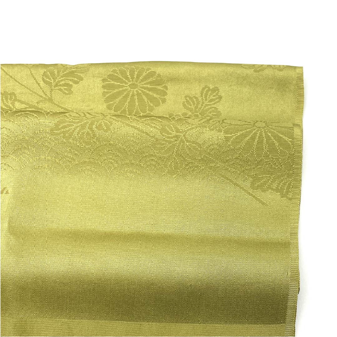 Obiage, pure silk, formal, light yellow, chrysanthemum, Seigaiha, classic pattern, length 174cm, width 30.5cm, S rank, green, 1136000502919