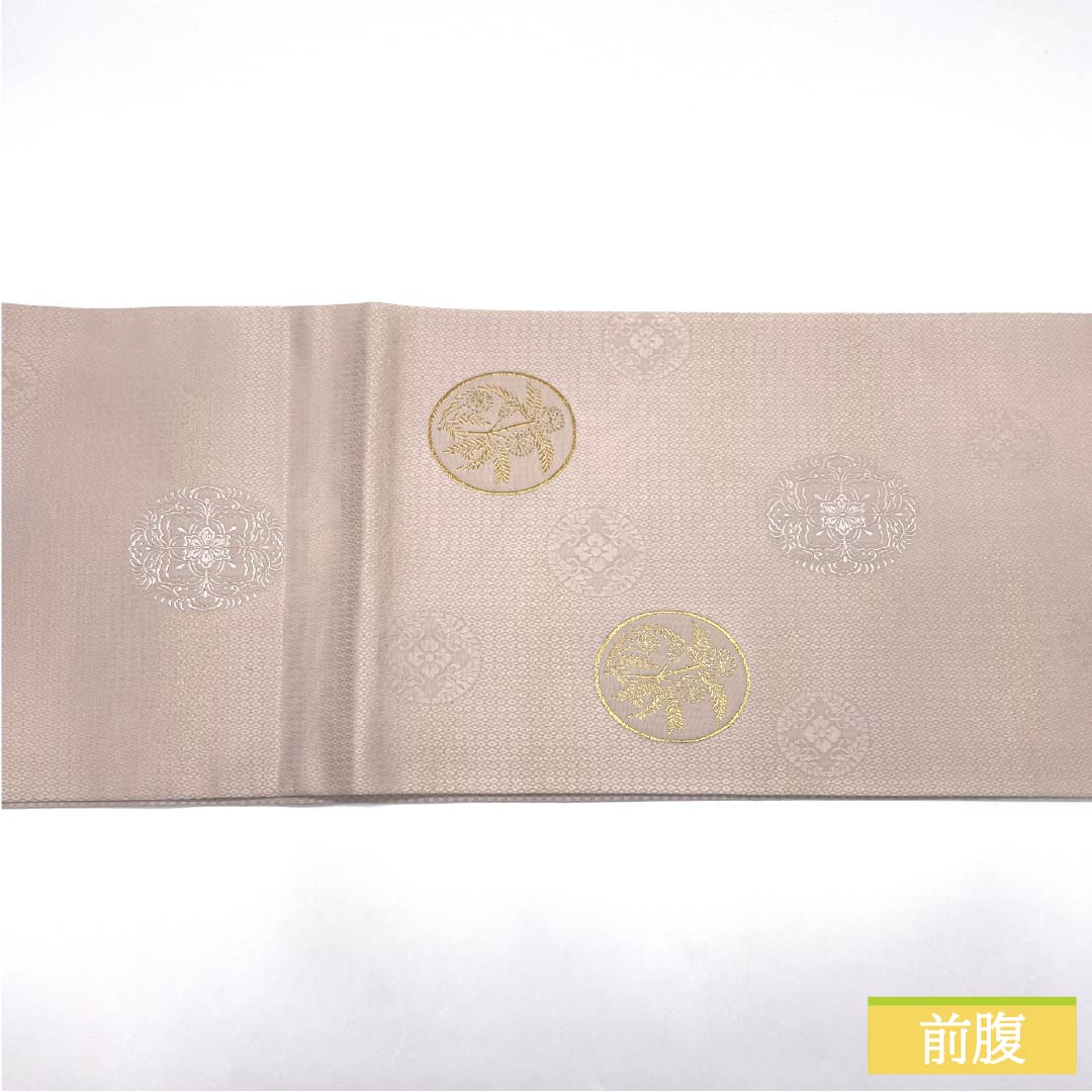 袋帯 正絹 Sランク 薄桜色（うすざくらいろ） 華文 丸に古典柄 帯丈452cm 六通 セミフォーマル ピンク系 1123015322413