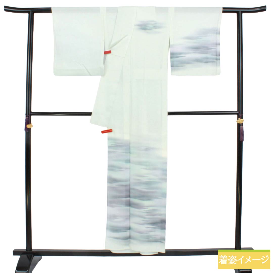 夏物 正絹 付下げ Sランク 身丈153cm 裄丈62.5cm 卯の花色（うのはないろ） ボカシ染 霞模様 絽 水色系 1132006402224