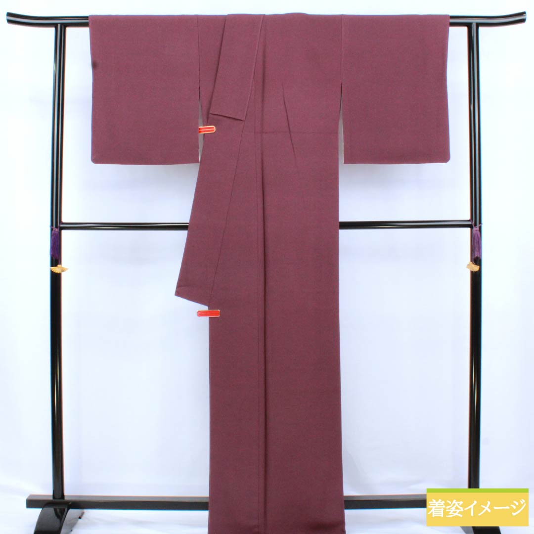 未使用品 色無地 縮緬 淡藤色 身丈160cm 裄丈65cm 袷 正絹 リサイクル着物】色無地 正絹 Sランク 身丈162.5cm 裄丈63.5cm 蒲萄色