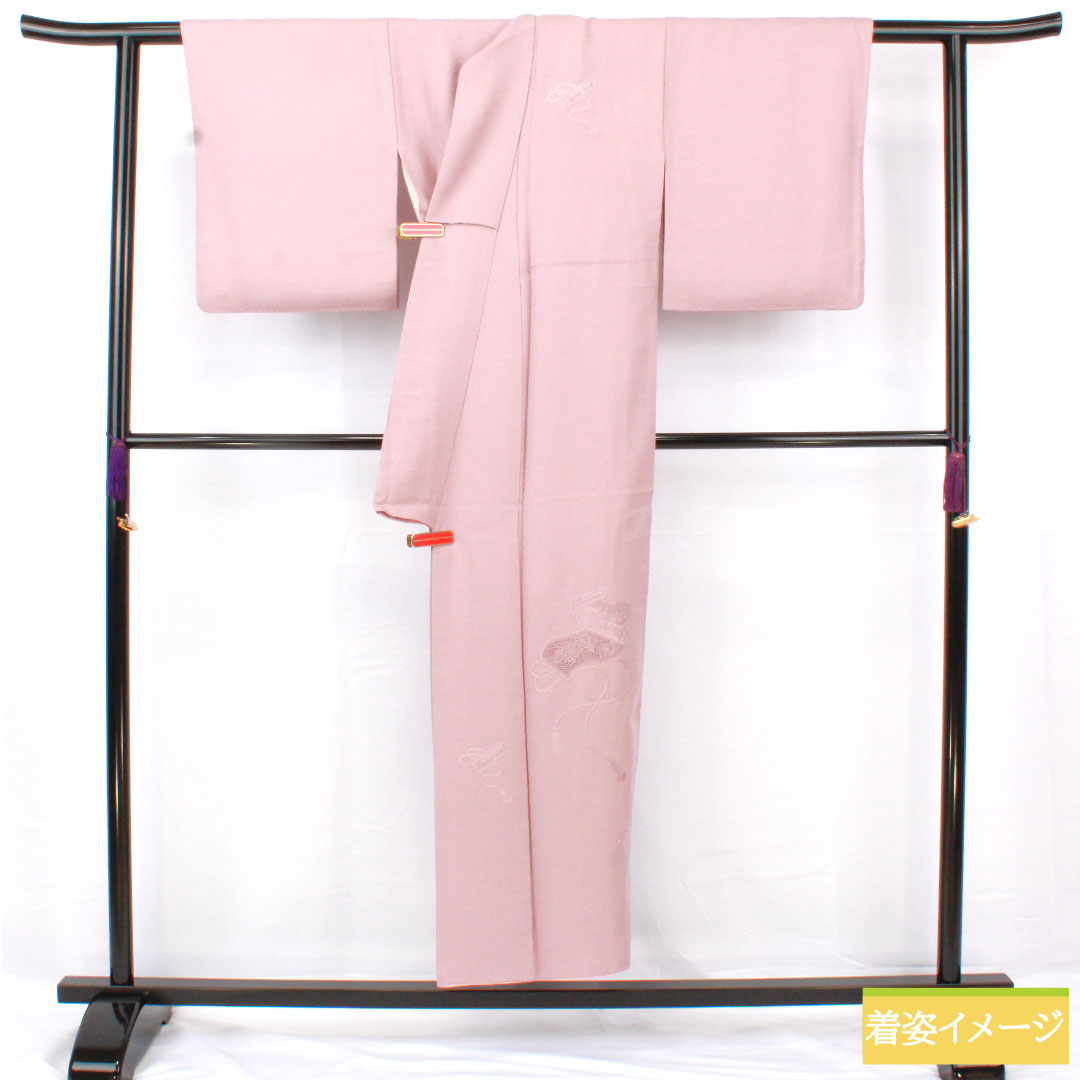 訪問着 正絹 袷 身丈149cm 裄丈62cm 薄藤色（うすふじいろ） 汕頭刺繡 蘇州刺繡 一つ紋 中陰五三桐 Sランク 紫系 1112005112120