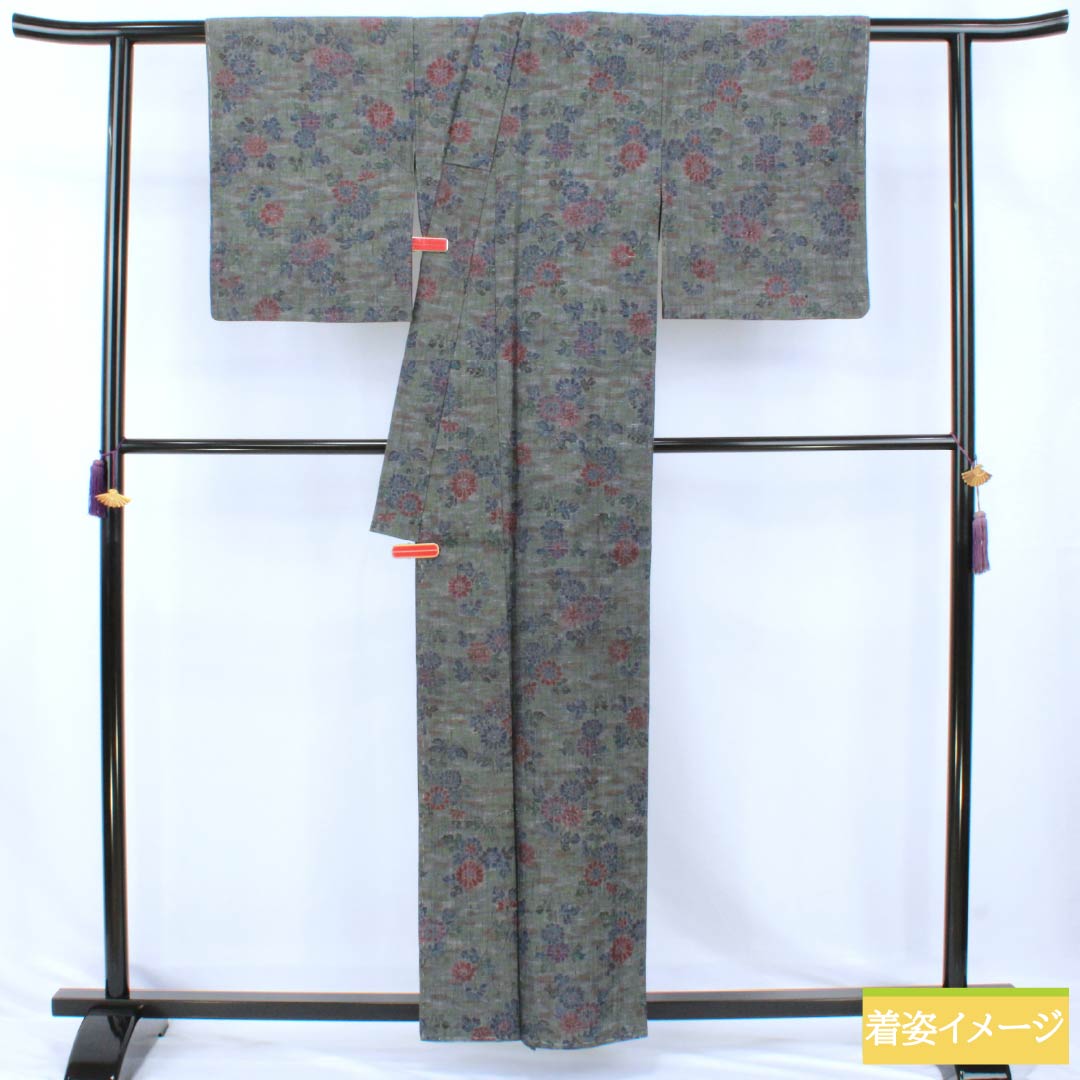 紬 正絹 Sランク 身丈158cm 裄丈63cm 草花模様 胴抜き グラデーション系 1116005072399