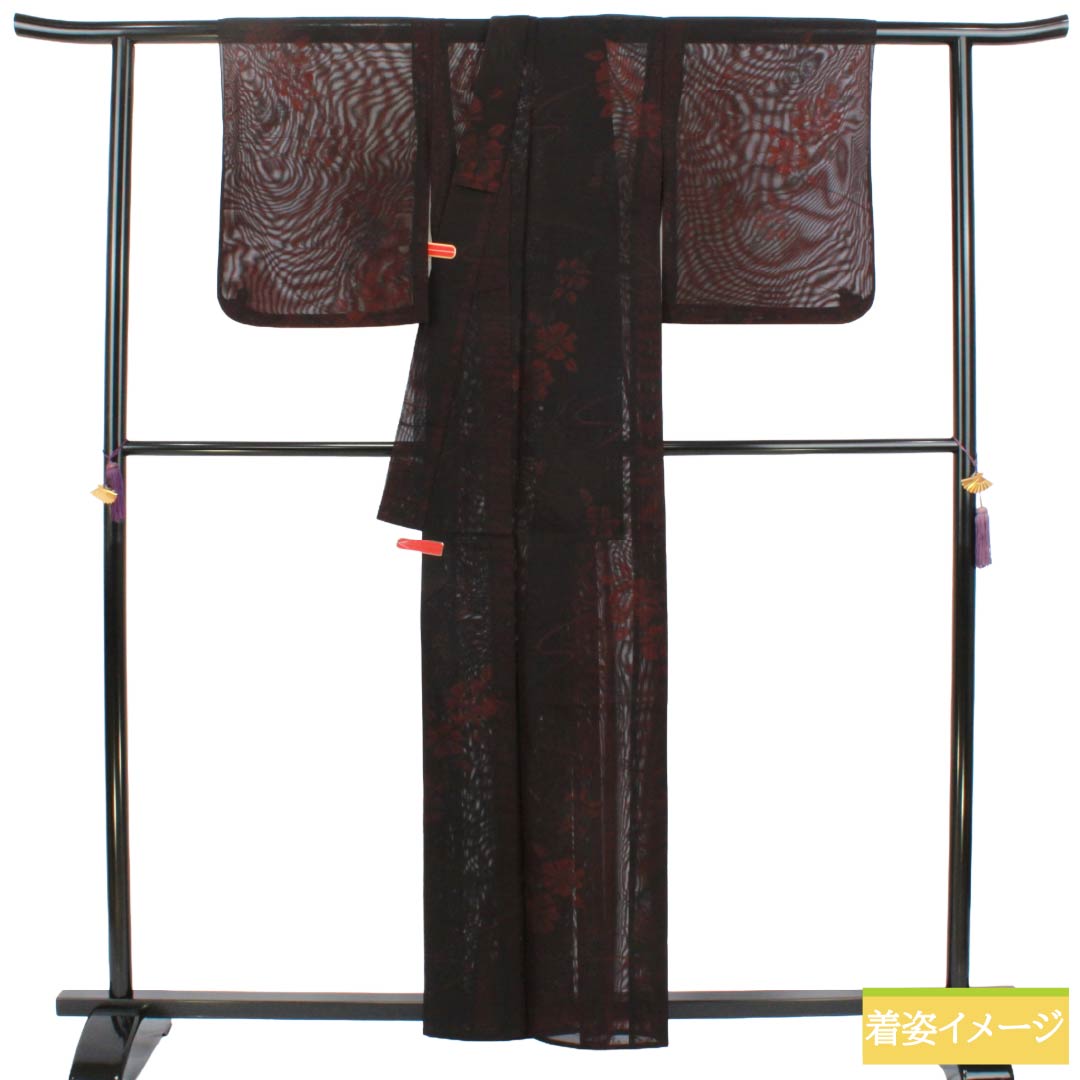 リサイクル着物】夏物 正絹 お召 Sランク 身丈159.5cm 裄丈64cm 臙脂