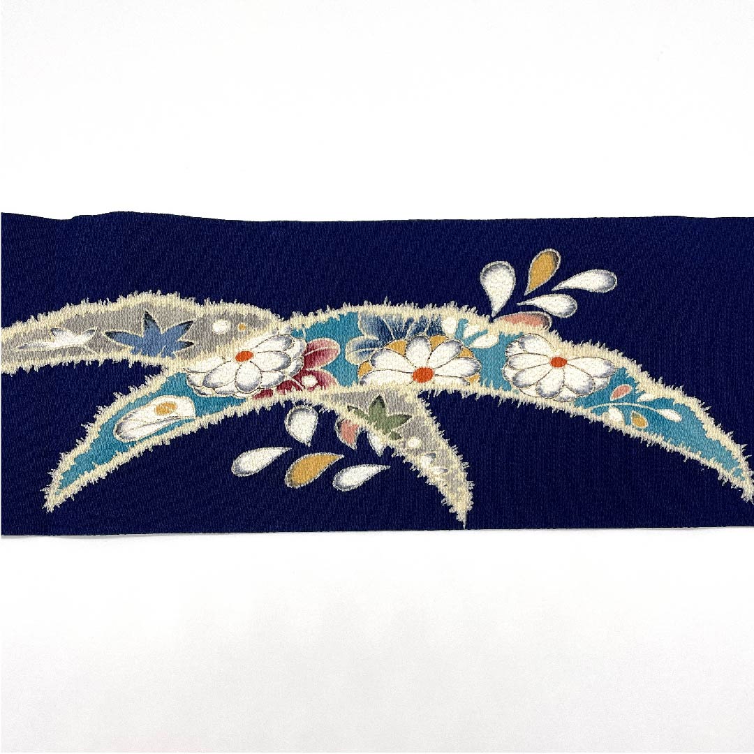 名古屋帯 紺瑠璃色 辻ヶ花 作家物 帯丈363cm 正絹 Sランク ポイント柄 カジュアル 青系 1124003612317  名古屋仕立て