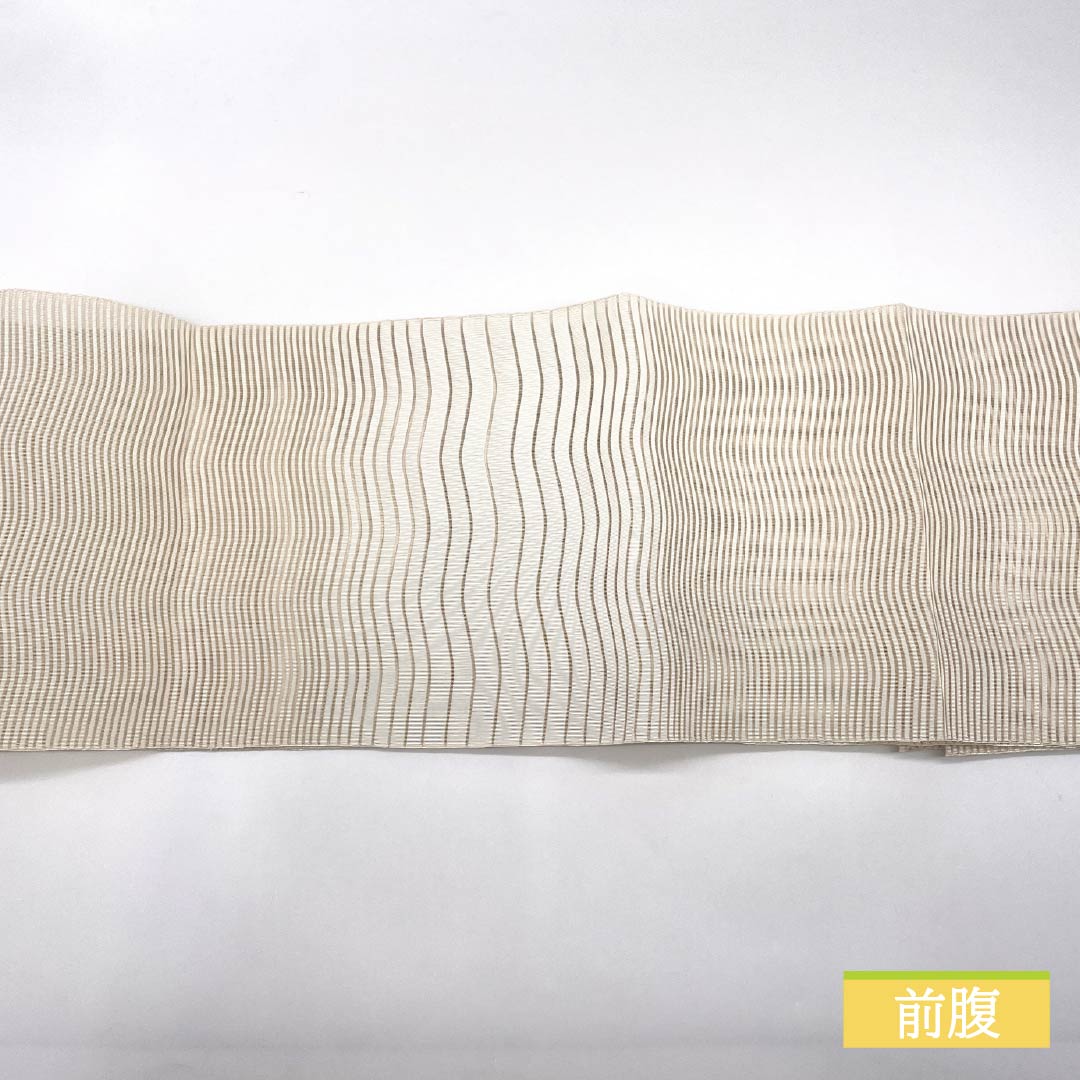 名古屋帯 生成り色（きなりいろ） 夏帯 波 帯丈366cm 正絹 Sランク ポイント柄 カジュアル クリーム系 1124008572315 松葉仕立て