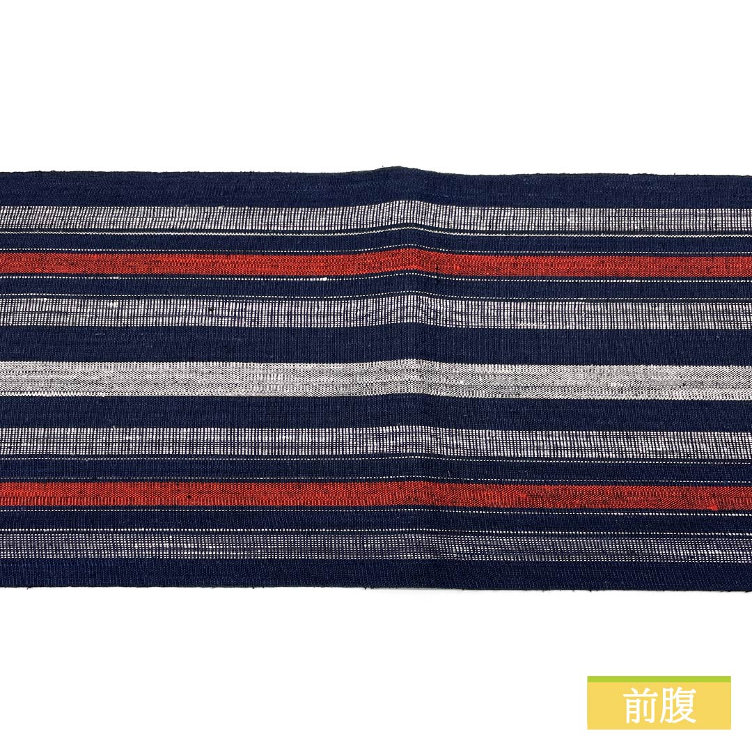 リサイクル着物】名古屋帯 濃紺色（のうこんいろ） 縞模様 帯丈382cm