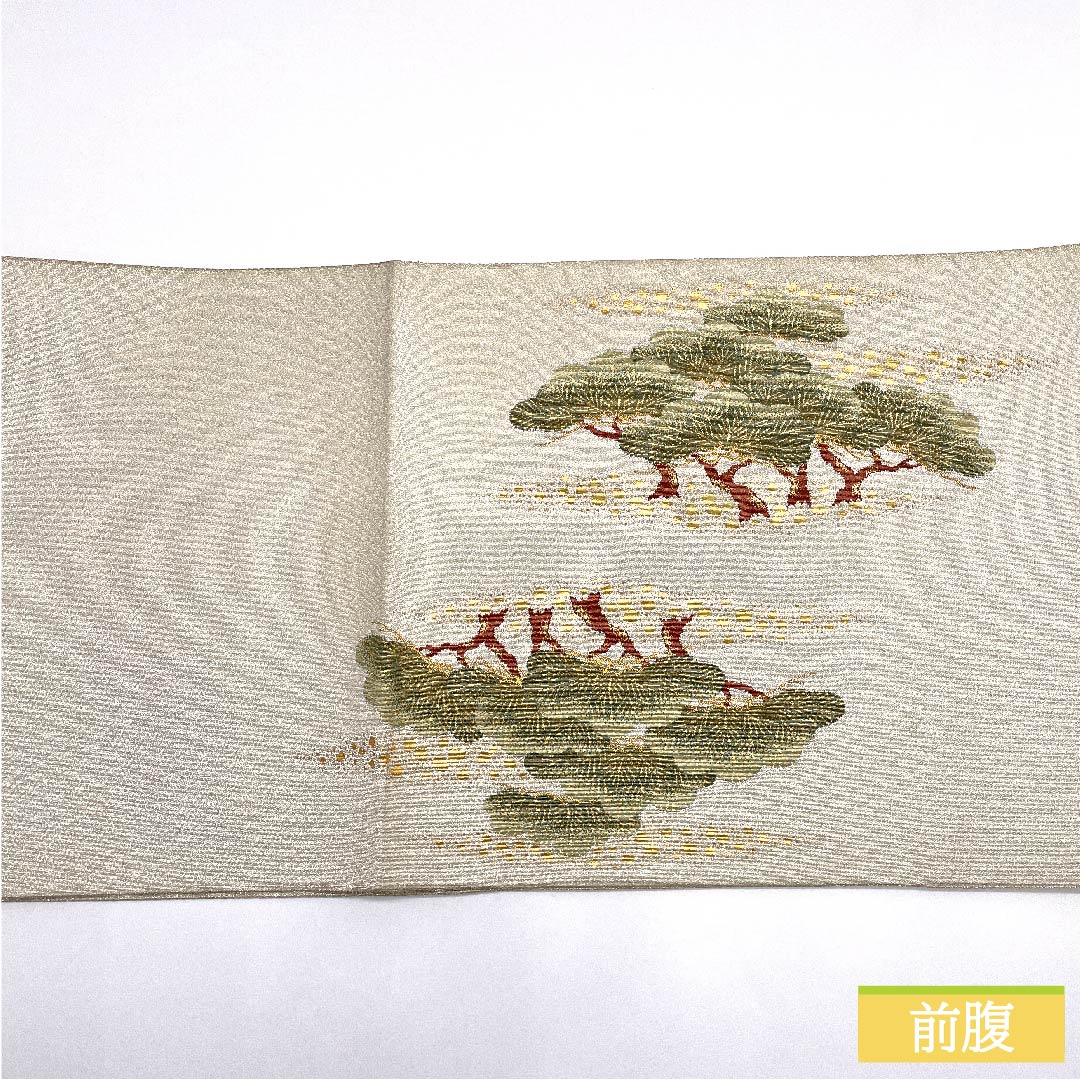 袋帯 正絹 灰白色色（かいはくしょくいろ） 松 帯丈440cm Sランク ポイント柄 フォーマル 銀系 1123011872322