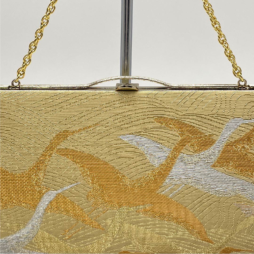 (Like New) Formal Zori and Bag Set, Grade A, 2-Way, Crane Design, Size M, Gold Finish, 1133000283321