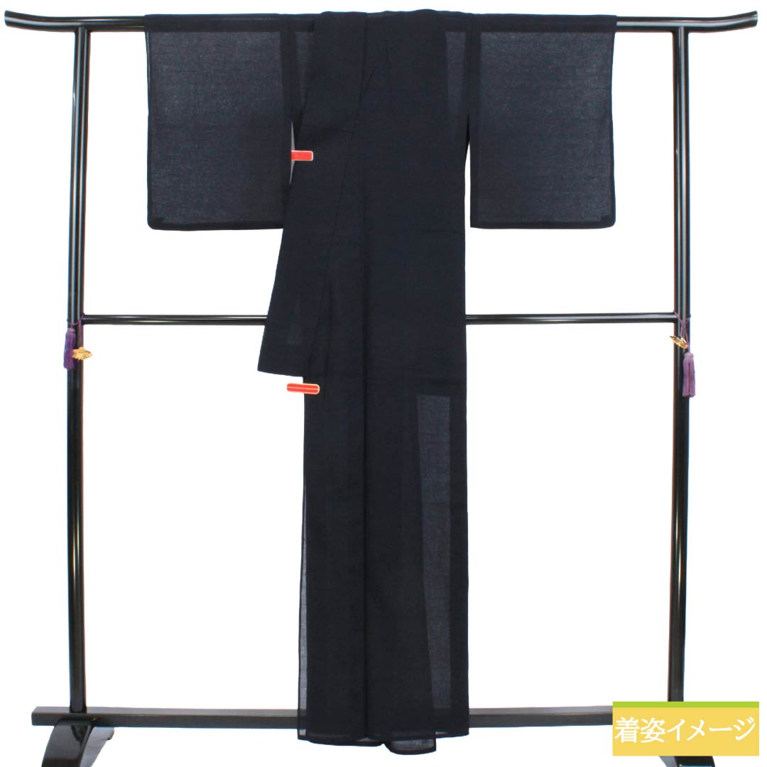 夏物 綿麻 色無地 Bランク 身丈158cm 裄丈62.5cm 濃紺色（のうこんいろ） 露芝 萩 紗 紺系 1132004574318
