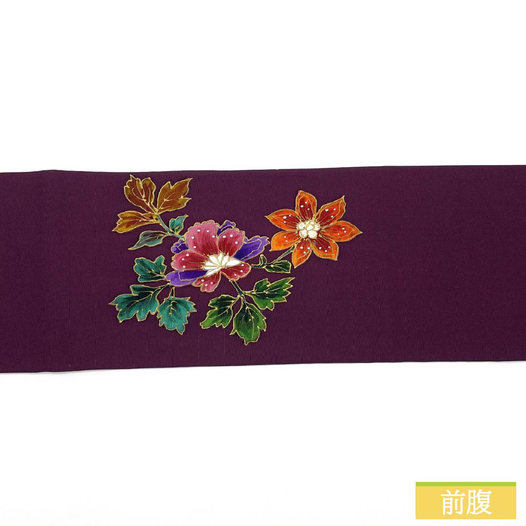 名古屋帯 正絹 Aランク 蒲萄色（えびいろ） 染め帯 塩瀬 蝶 帯丈352cm ポイント柄 カジュアル 紫系 1124009583320 名古屋仕立て