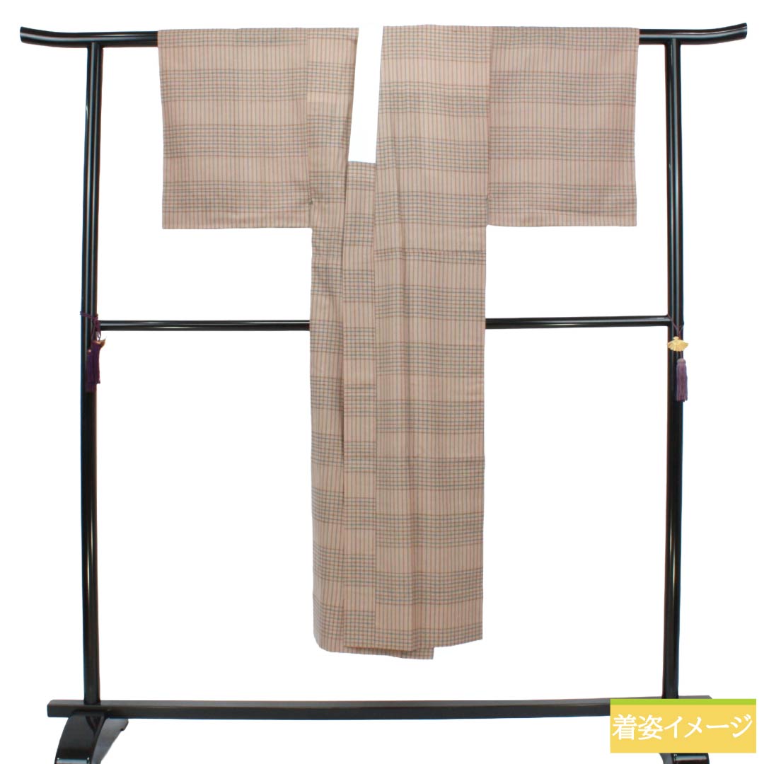 メンズ襦袢 ウール Sランク 身丈140.5cm 裄丈67cm 惚色（ぼけいろ） 格子 居敷当て付き 単衣 ベージュ系 1140000882425
