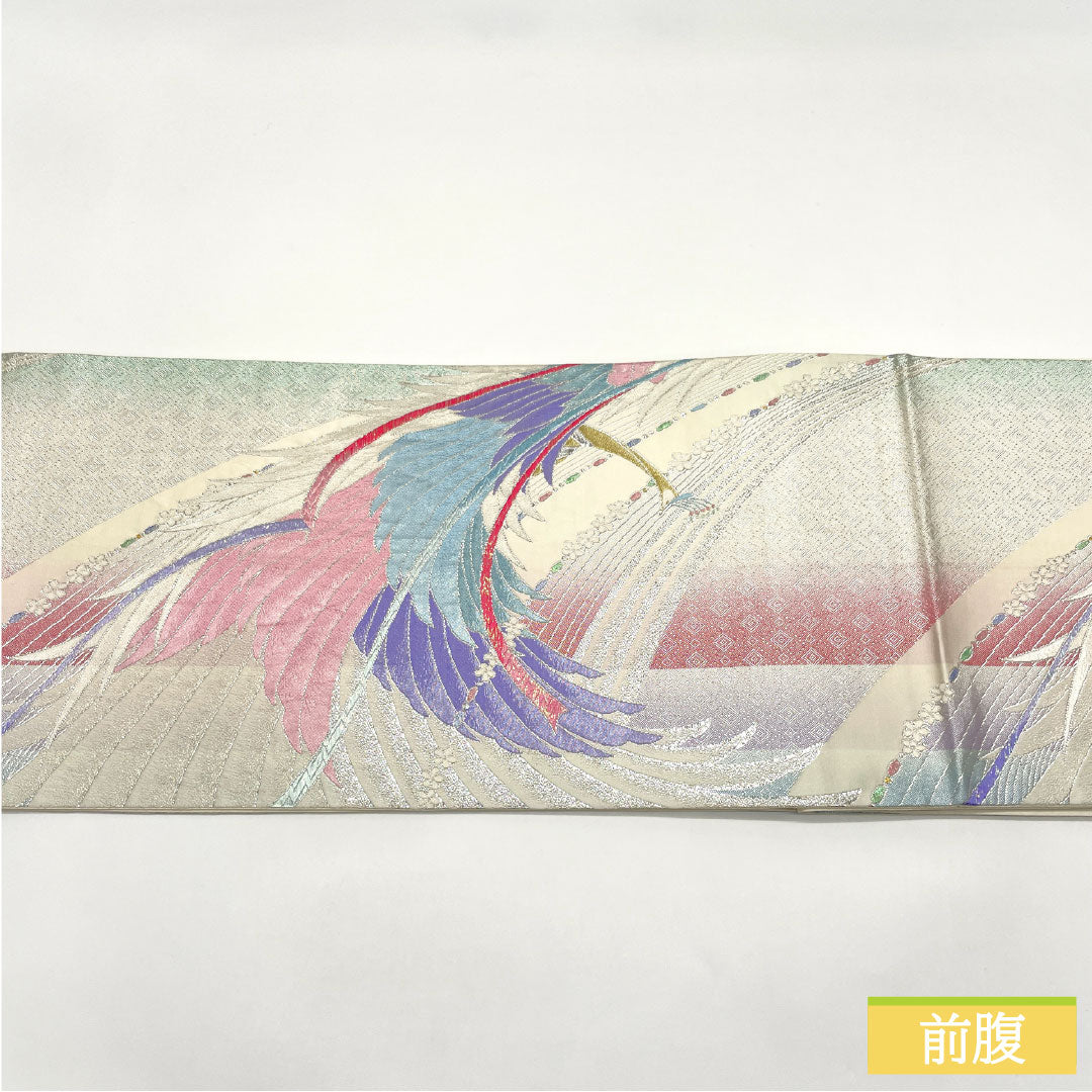 リサイクル着物】袋帯 正絹 Aランク 佐賀錦 孔雀 振袖用 帯丈426cm 六