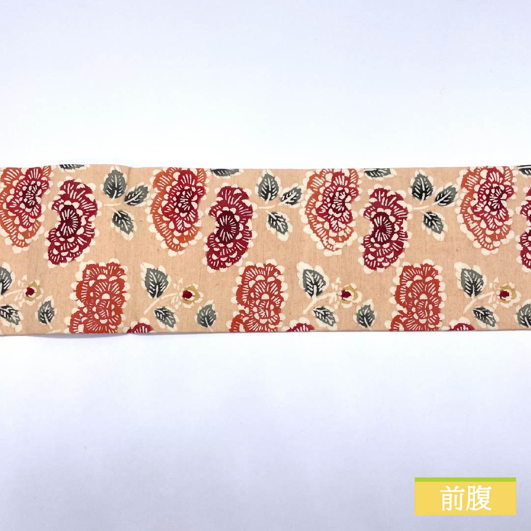 Nagoya obi, salmon pink, pongee fabric, stencil-dyed, abstract floral pattern, obi length 358cm, pure silk, S rank, six-pass, casual, pink, 1124008272313, Nagoya-made