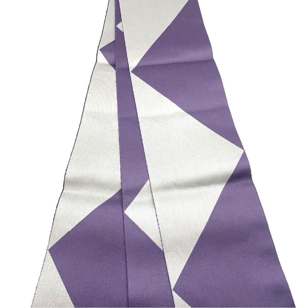 半幅帯 ポリエステル 帯丈354cm 中紫色（なかのむらさきいろ） 幾何学模様 ジグザグ 紫系 Sランク 1125001462320