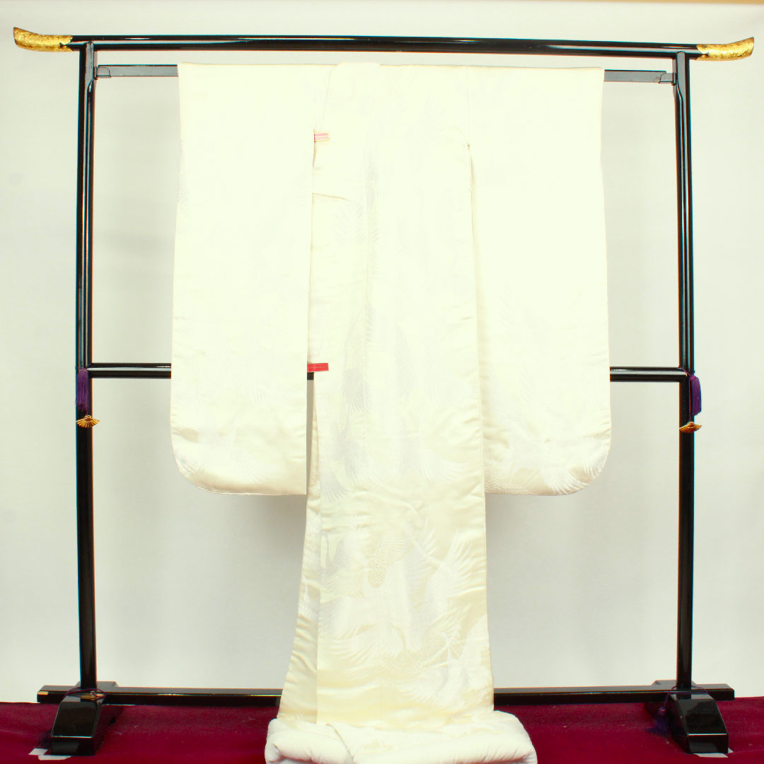 白無垢 身丈194cm  唐織 白鶴 正絹 Aランク 袷 白系 1110000503911