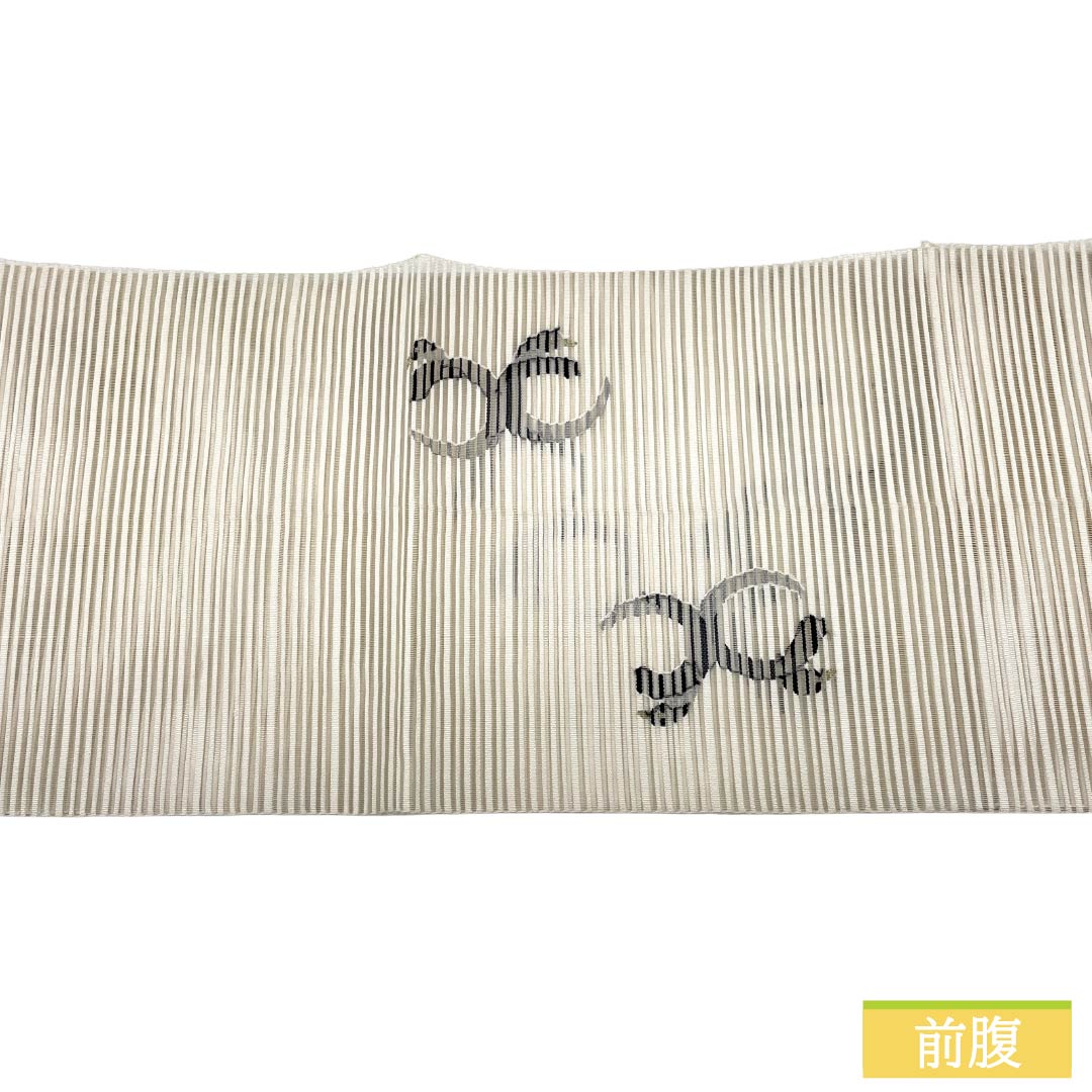 名古屋帯 正絹 Sランク 松葉仕立て 乳白色（にゅうはくしょく） 抽象柄 動物柄 ペンギン 帯丈368cm ポイント柄 カジュアル 白系 1124014422311