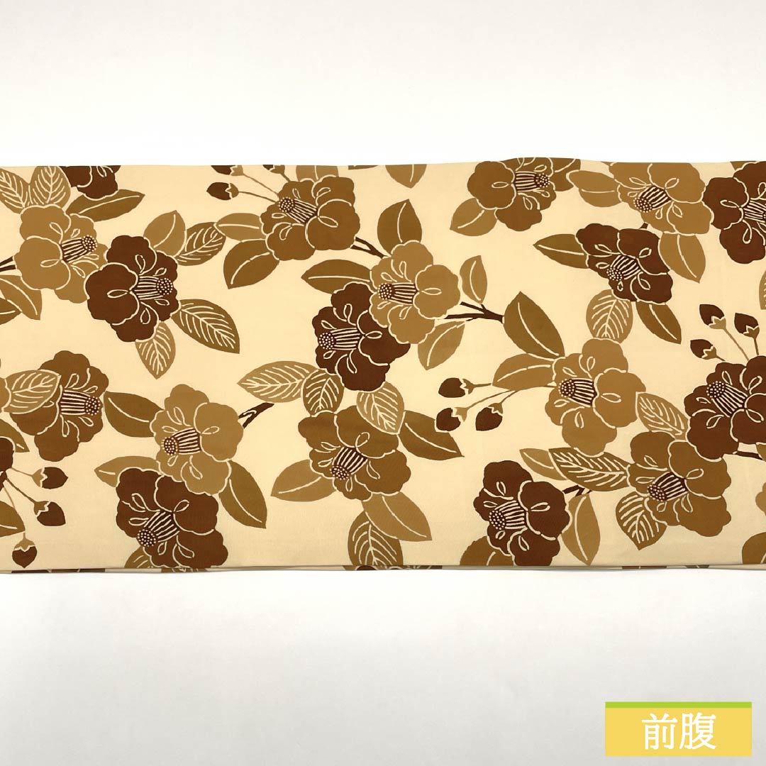 名古屋帯 正絹 Bランク 東京白茶色（とうきょうしらちゃいろ） 塩瀬 椿 京紅型 帯丈368cm 全通 カジュアル クリーム系 1124009224315 開き仕立て