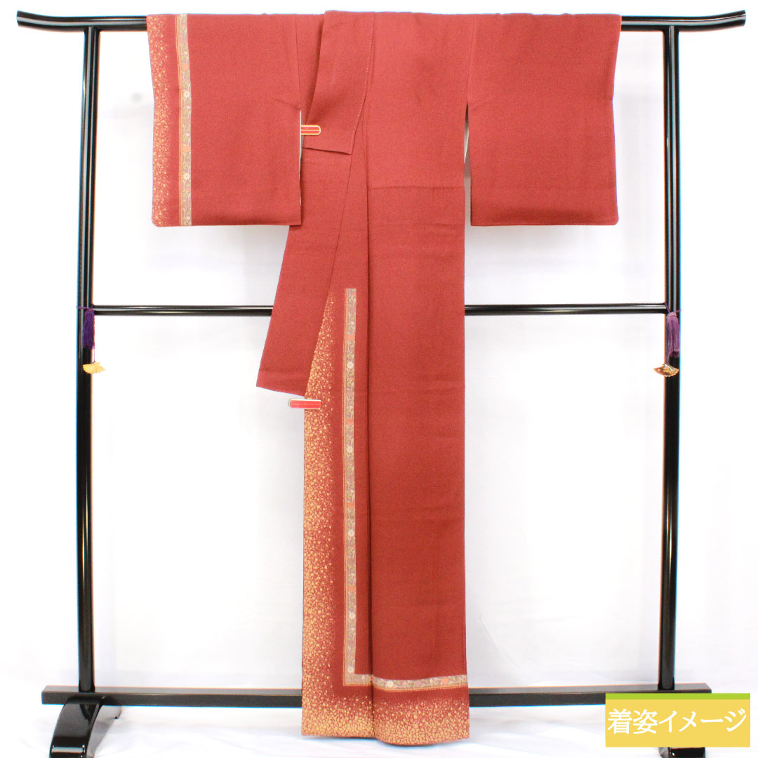 Homongi, pure silk, lined, length 162.5cm, sleeve length 64cm, copper color, Kyoto Yuzen, abstract pattern, A rank, brown, 1112005973414