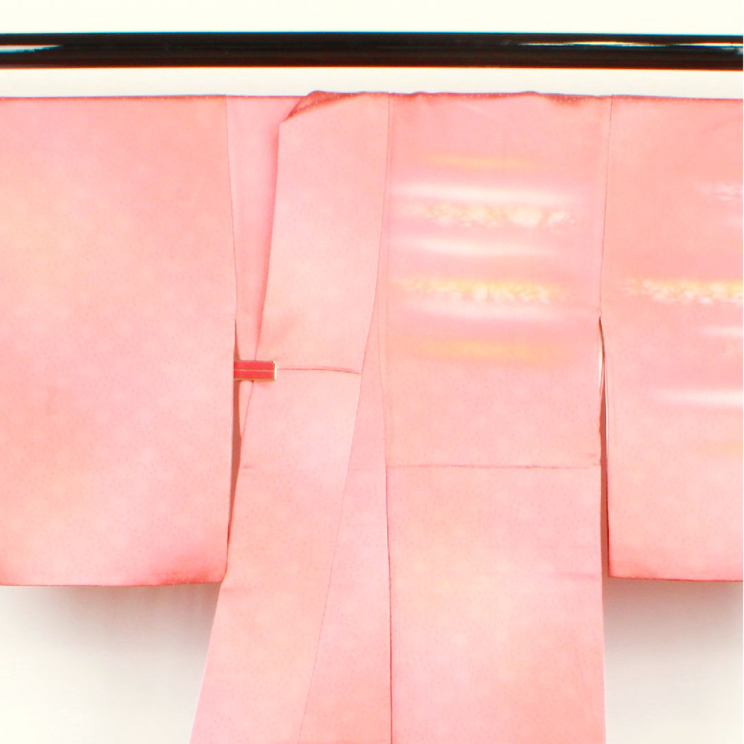 訪問着 袷 身丈161cm 裄丈63cm 中紅色 人間国宝 福田喜重 刺繍 御所車 正絹 Sランク 赤系 1112001882412