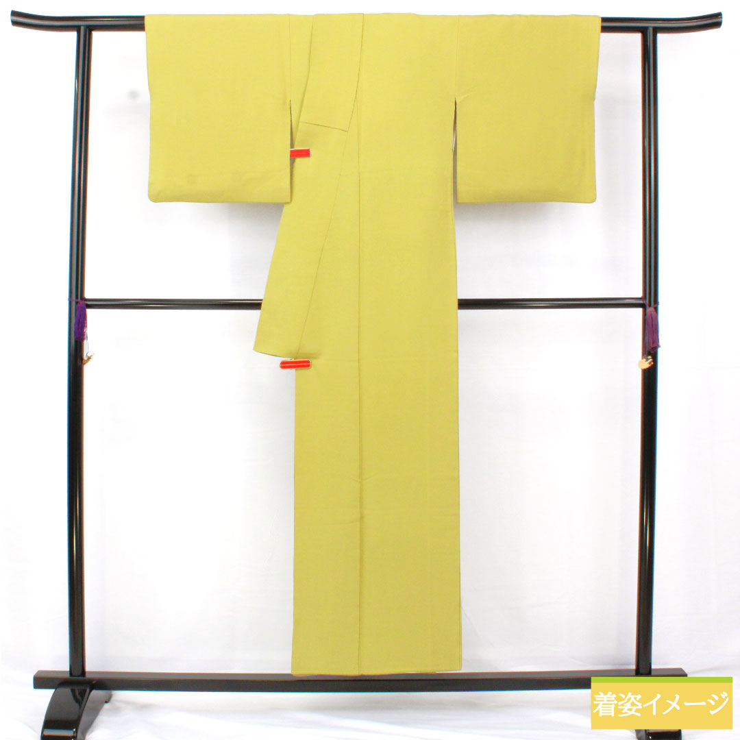 Plain color, pure silk, length 150cm, sleeve length 63cm, Wakanae-iro, plain color, one crest, different hawk feathers, lined, B rank, green, 1114001774119