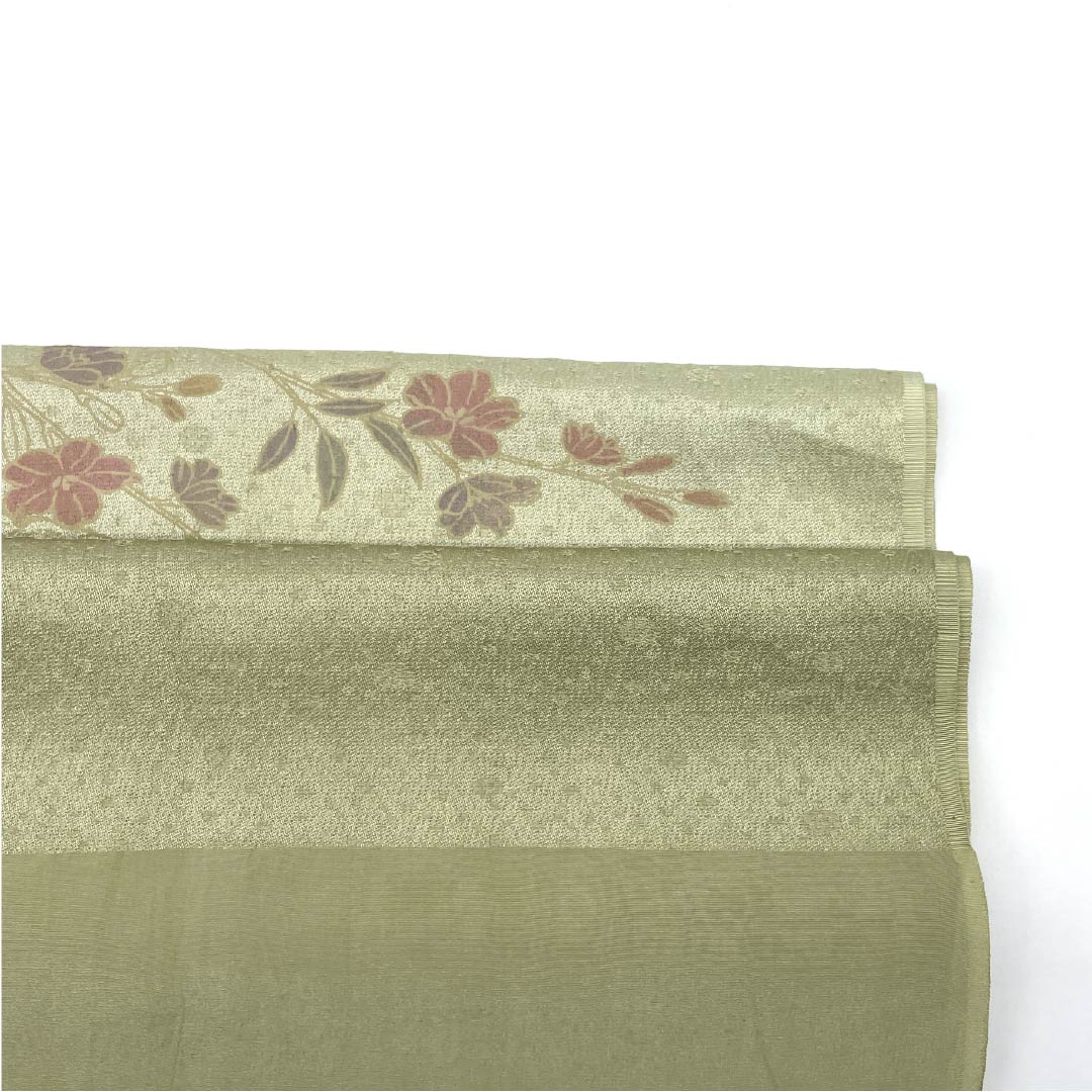 Obiage, pure silk, semi-formal, urayanagi-iro (back willow color), floral pattern, classic pattern, length 168cm, width 29cm, S rank, green, 1136000542919