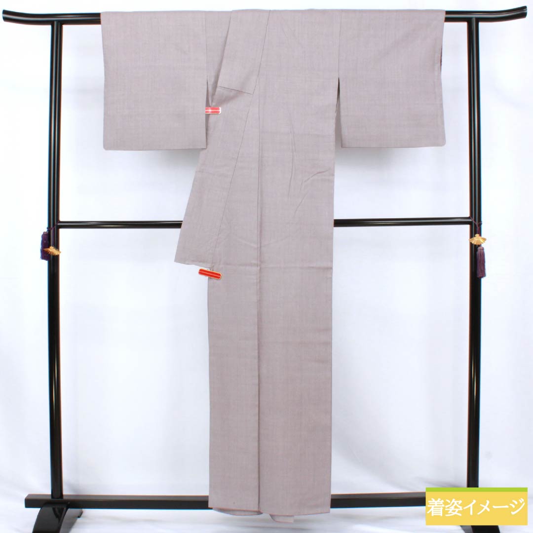 色無地 正絹 Aランク 身丈155.5cm 裄丈63cm 鈍紫色（にぶむらさきいろ） 一つ紋 蔦 真綿紬 袷 紫系 1114002673320