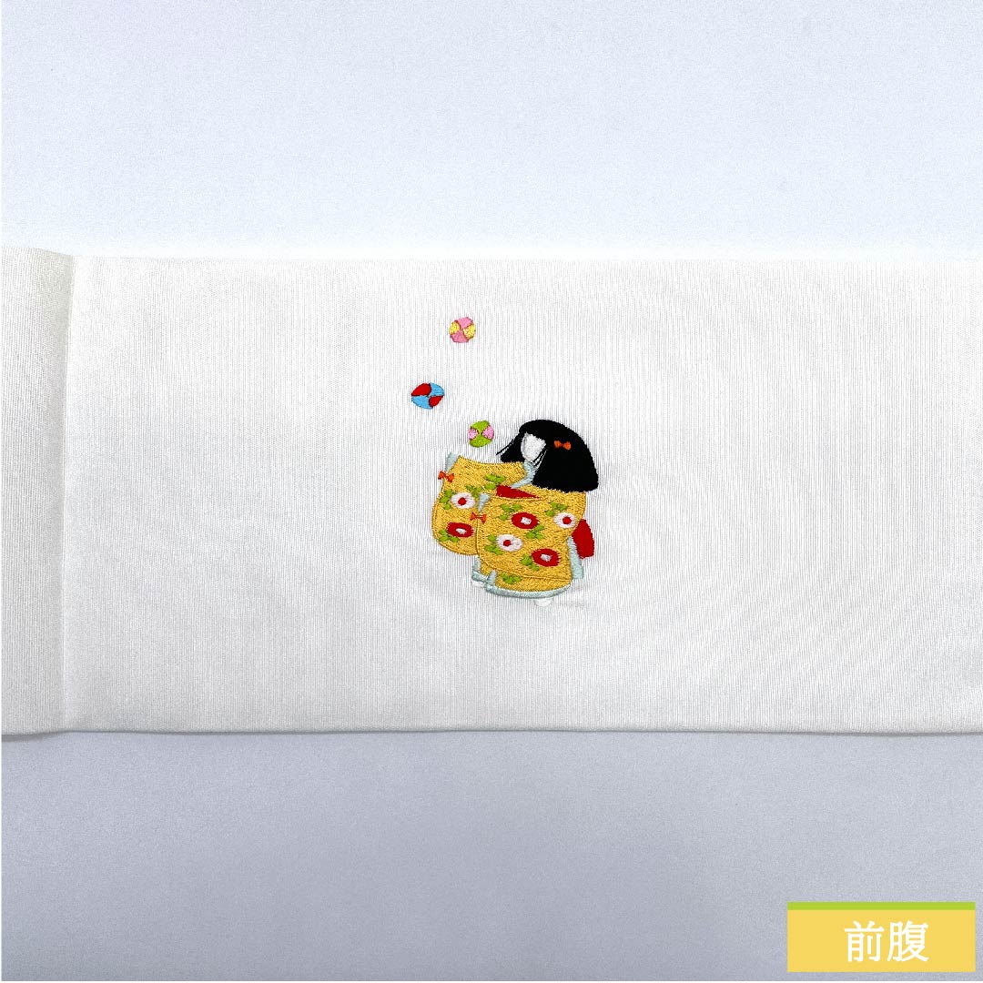 名古屋帯 白色 童子 毬 刺繍 塩瀬 帯丈372cm 正絹 Aランク ポイント柄 カジュアル 白系 1124006003311  名古屋仕立て