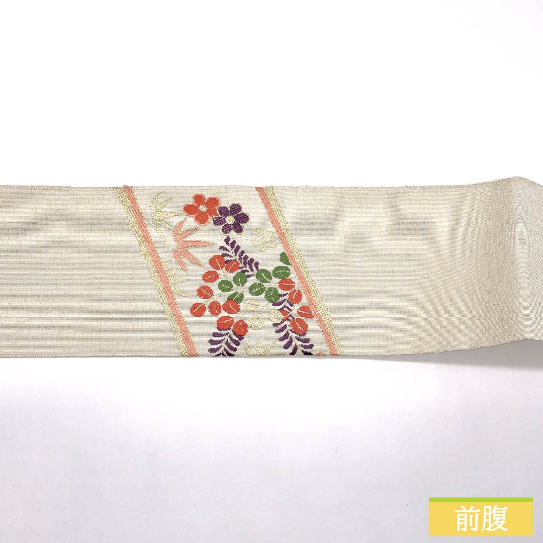 名古屋帯 正絹 Sランク 生成り色（きなりいろ） 慶長柄 鳳凰 唐花 帯丈348cm ポイント柄 セミフォーマル クリーム系 1124009392315 名古屋仕立て