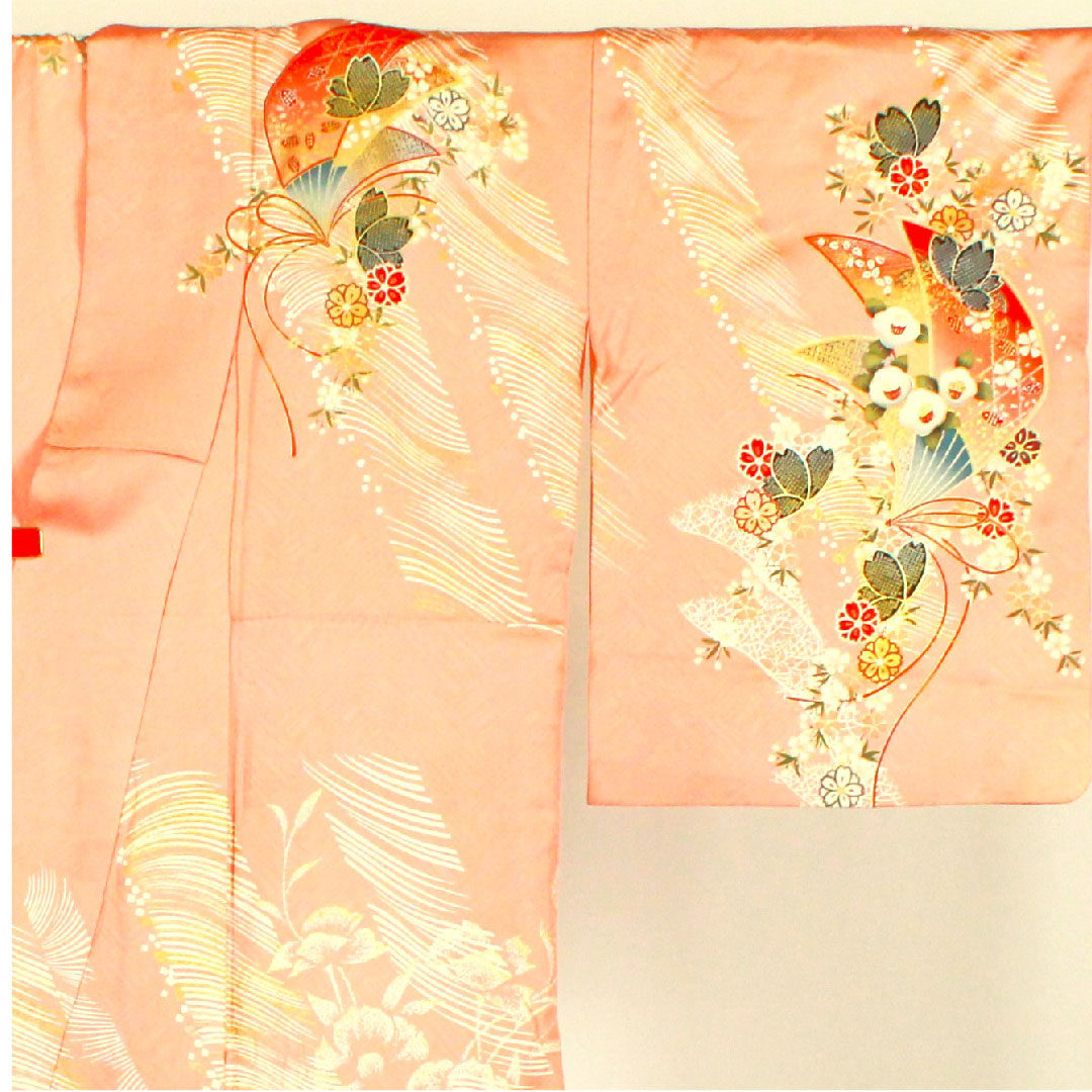 訪問着 袷 身丈160cm 裄丈66cm 京友禅 鳳凰 吉祥文様 正絹 Aランク ピンク系 1112001073413