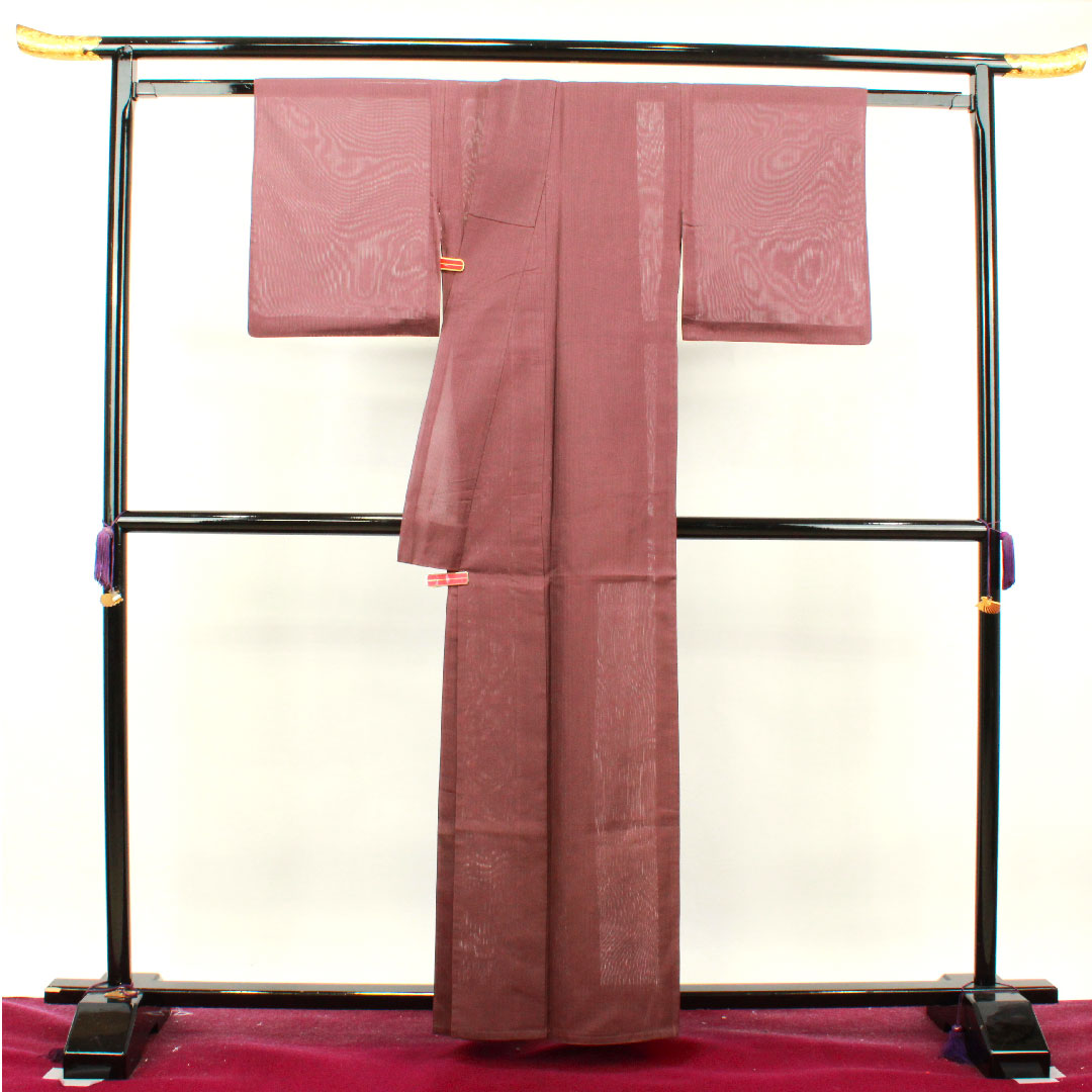 夏物 正絹 色無地 身丈160cm 裄丈60cm 紫土色（しどいろ） 竪絽（たてろ） 絽 Aランク 紫系 1132001093420