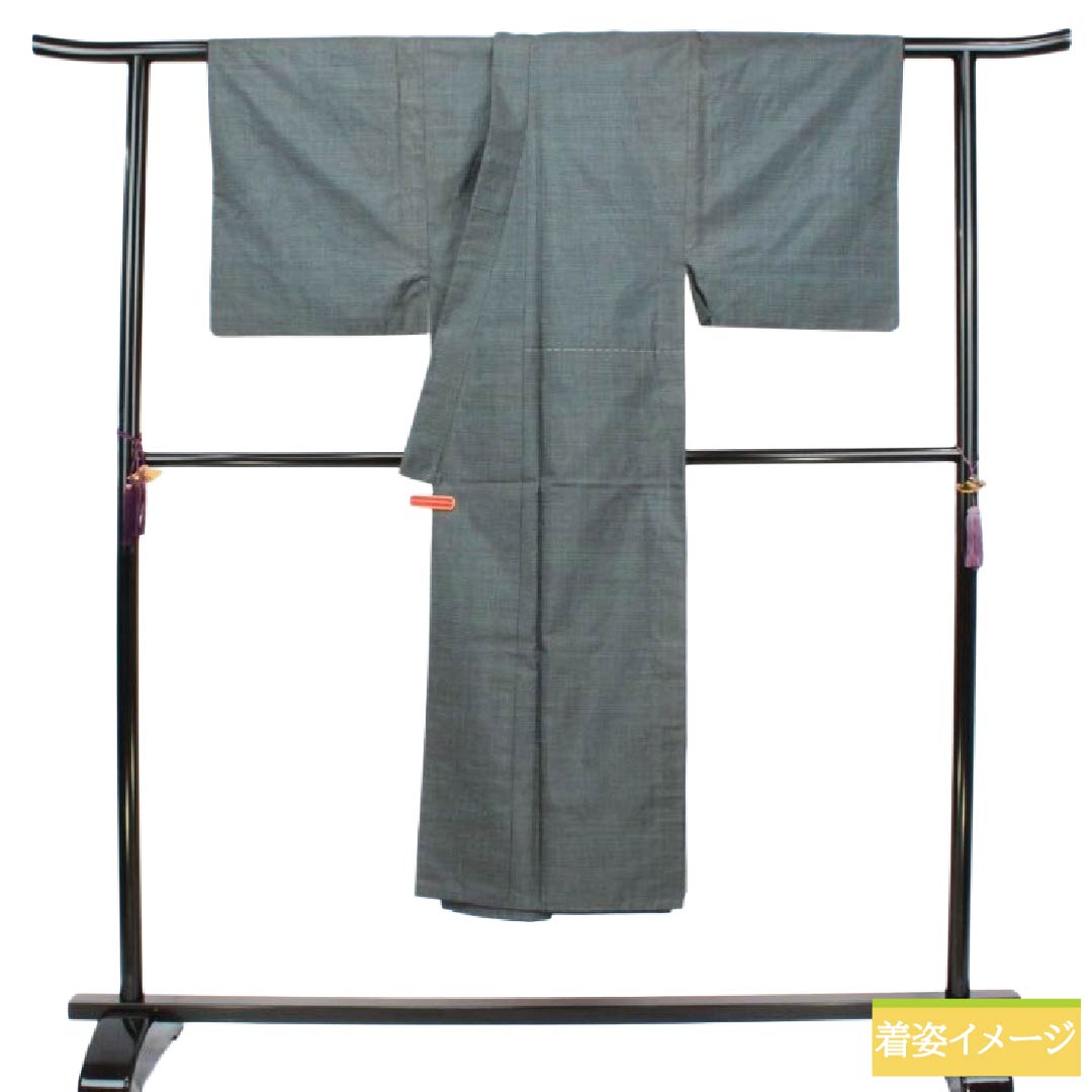 男物 正絹 Aランク 身丈138.5cm 裄丈68cm 藍銀煤竹色（あいぎんすすたけいろ） 大島紬 100亀甲 袷 緑系 1119002423319