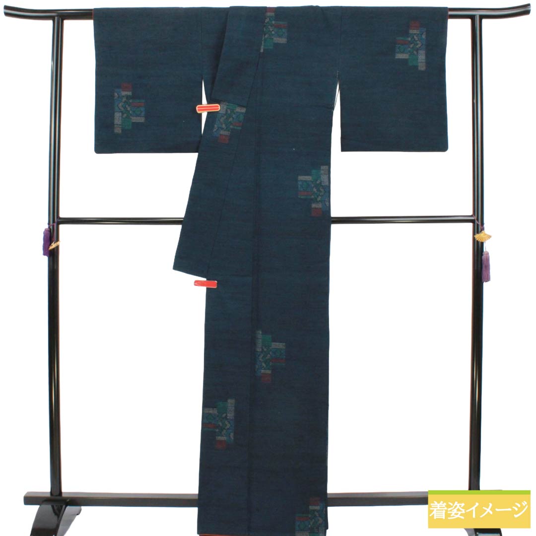 「縁」156ｃｍ～163ｃｍ 真綿紬 濃紺色 紬着尺 正絹 Ｉ４１９ 縁」156cm～163cm 真綿紬 濃紺色 紬着尺 正絹 I419 【公式通販】