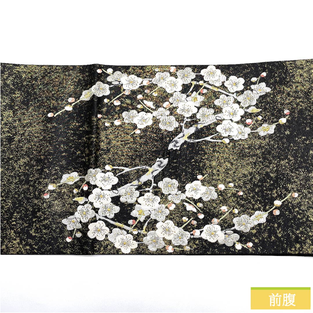 Fukuro Obi, Pure Silk, Black, Purple, Plum, Floral Pattern, Length 456cm, S Rank, Point Pattern, Formal, Black, 1123010942410