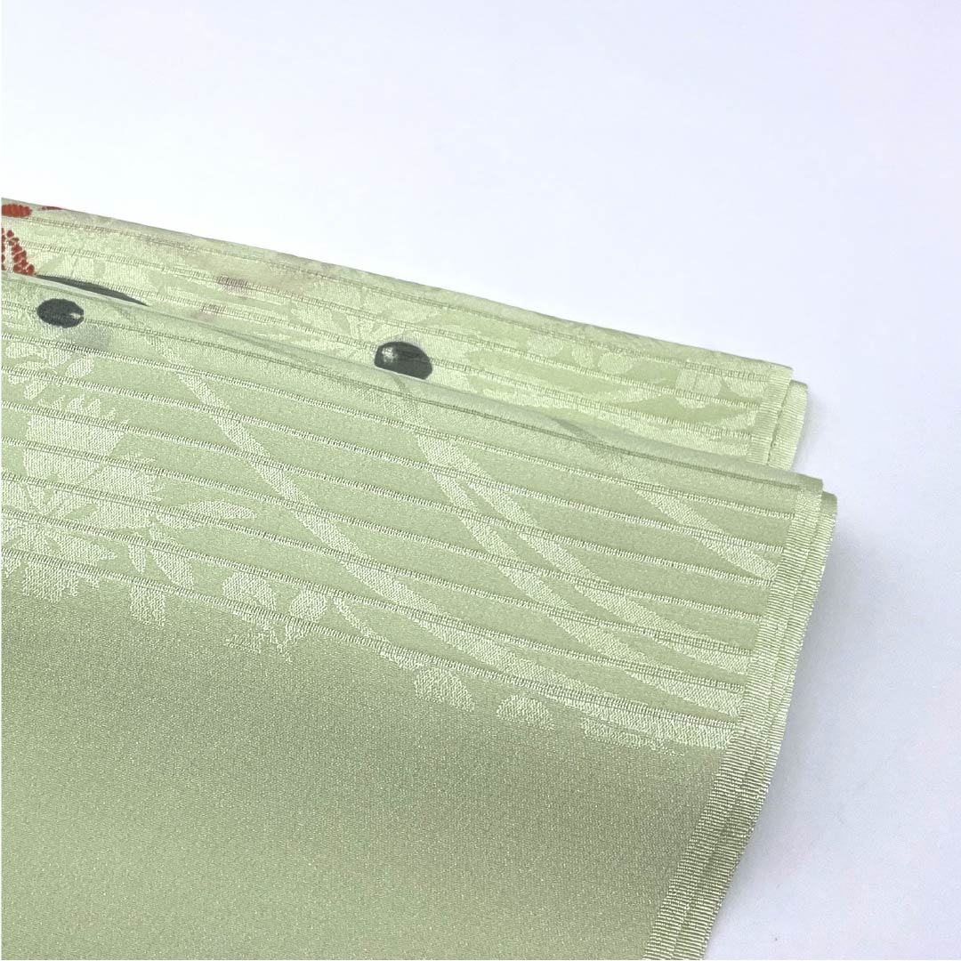 （新品）帯揚げ 正絹 セミフォーマル 薄柳色（うすやなぎいろ） 夏物 トンボ 波紋 長さ約172cm 幅約29cm NEWランク 緑系 1136000721919