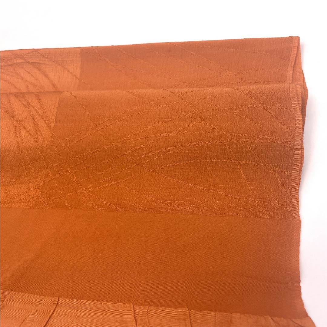 S-Rank Silk Obiage (Sash) - Casual Style, Red Lead Color, Curved and Geometric Pattern, Approximately 160cm Long, Approximately 27cm Wide, Orange, Item Number: 1136002002926