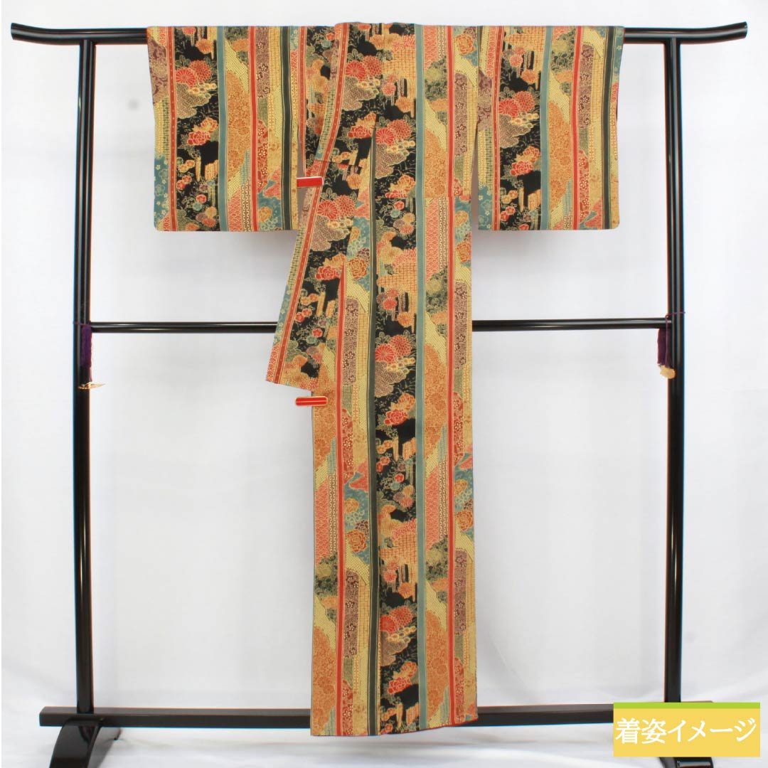 小紋 正絹 Aランク 身丈155cm 裄丈62cm 袷 縦縞 古典柄 グラデーション系 1115006603399