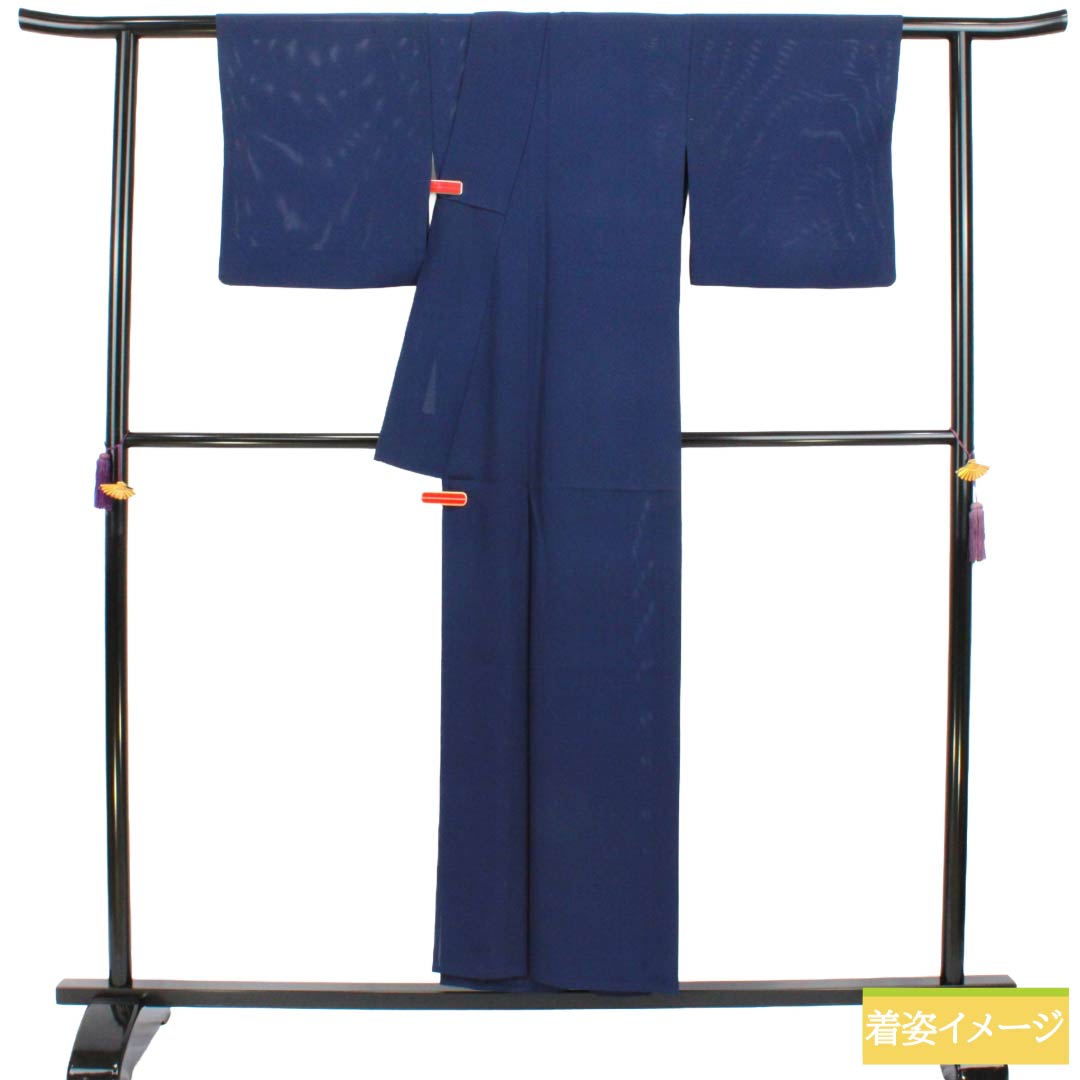 リサイクル着物】夏物 正絹 色無地 Aランク 身丈153.5cm 裄丈65cm 紺色