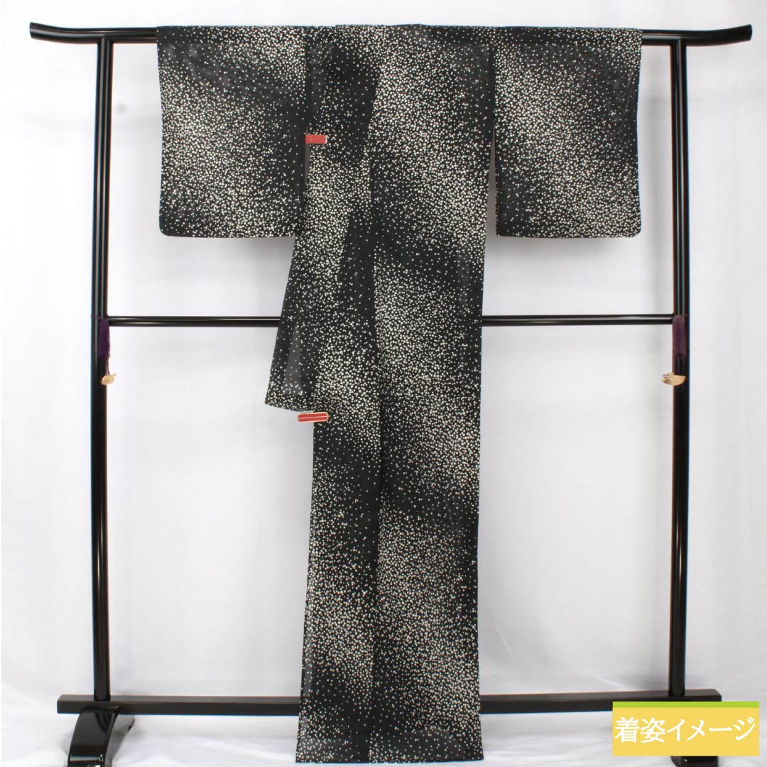 Summer kimono, polyester, small pattern, length 167cm, sleeve length 67cm, dot, washable kimono, silk, S rank, black, 1132001932510