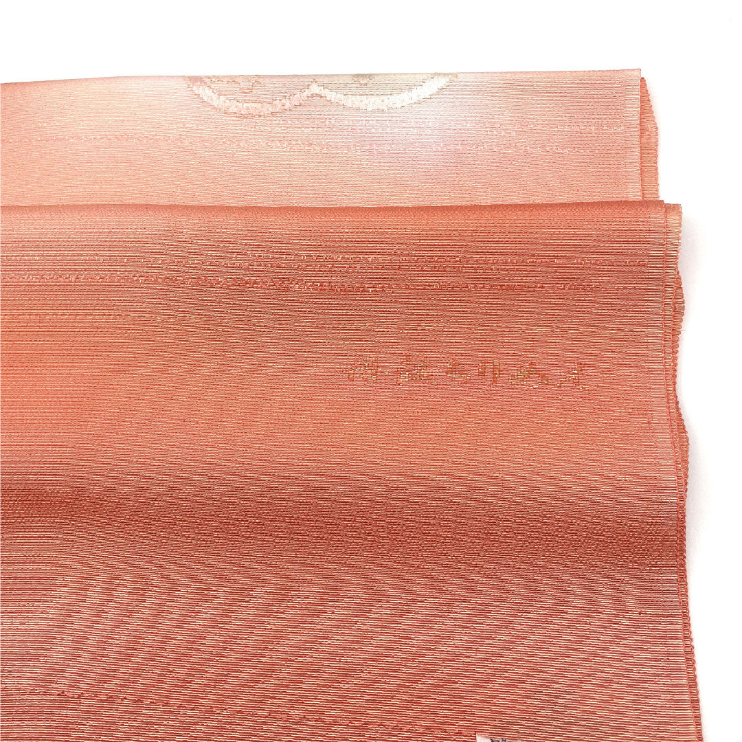 (Like New) Semi-Formal Silk Obiage (Sash) in Pale Red (Usubeniakairo) with Tango Chirimen (Crepe) Design, Autumn Leaves and Cherry Blossoms, Approximately 180cm Long, Approximately 29cm Wide, Red, Product Number 1136001201912