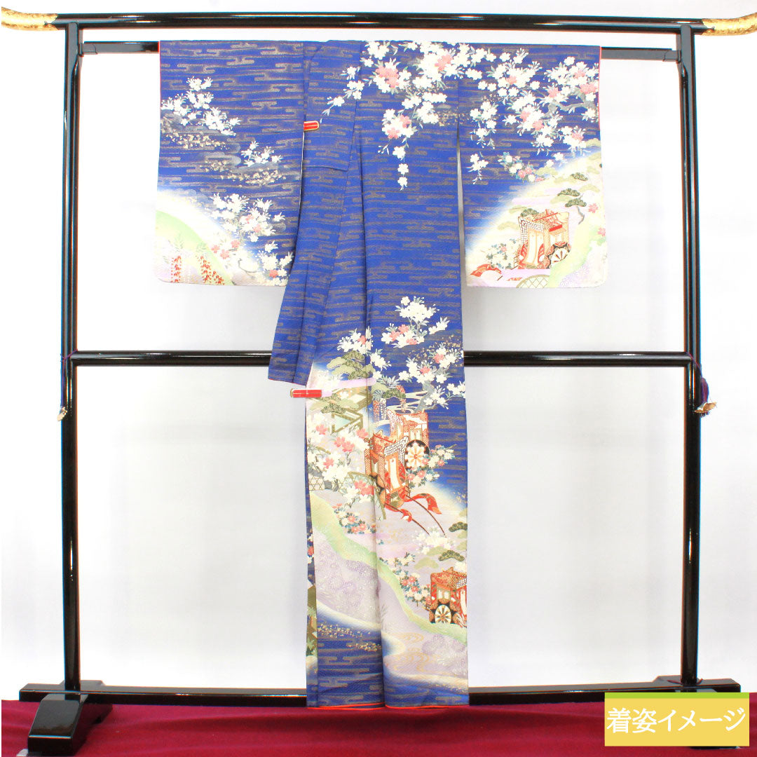 訪問着 正絹 袷 身丈156cm 裄丈66.5cm 瑠璃色 京友禅 吉祥文様 Sランク 紺系 1112003742318