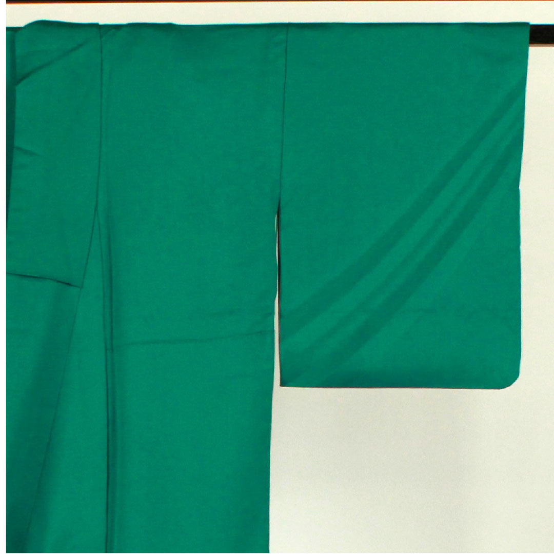 色無地 斉藤三才 三才鳥  身丈152.5cm 裄丈65.5cm 袷  正絹 Aランク 緑系 1114000443219