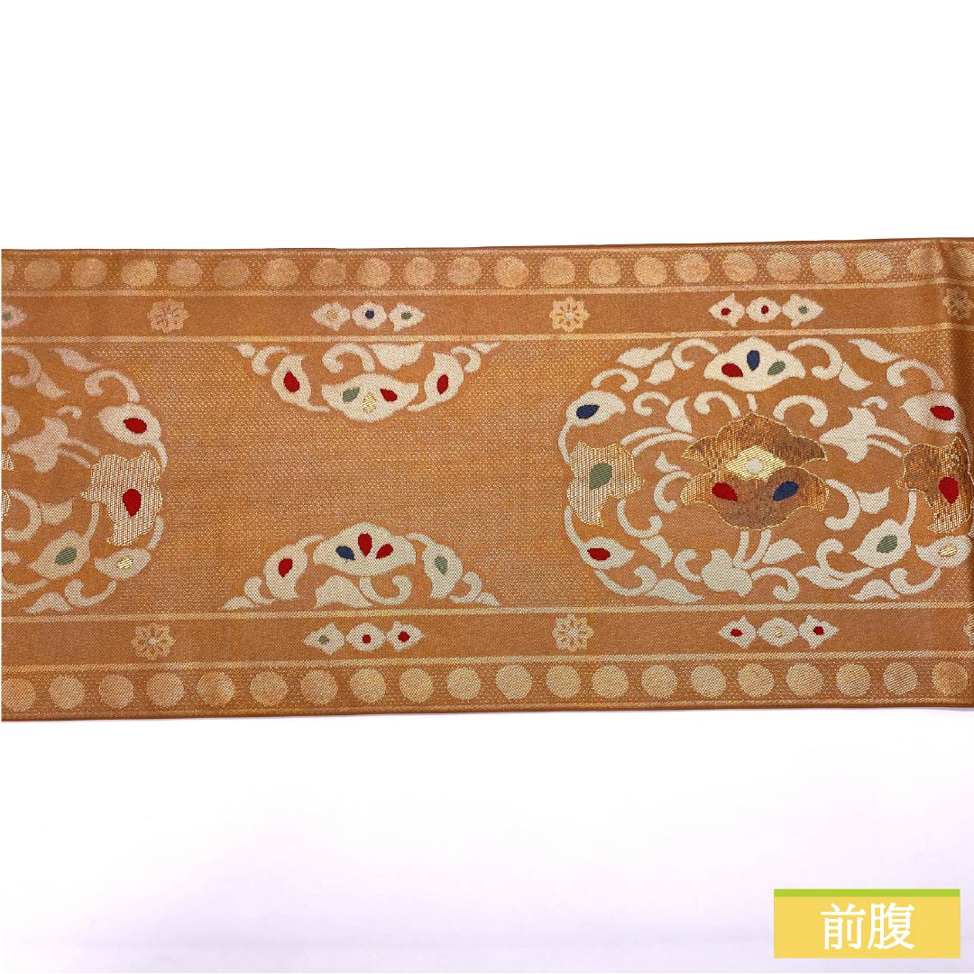Fukuro Obi (sash) made of pure silk in Shikanchairo (brown) with an abstract floral pattern, 440cm long, S rank, six-pass, semi-formal, brown, product number 1123014982314