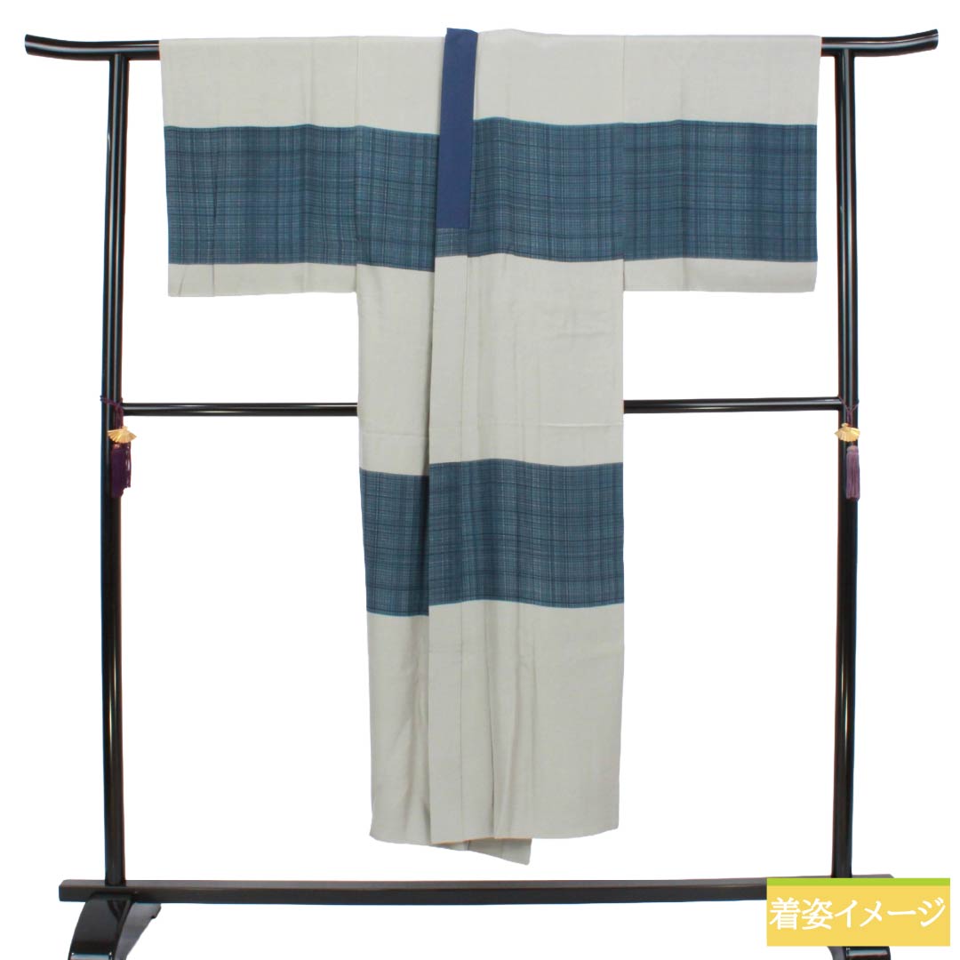 メンズ襦袢 正絹 Sランク 身丈142.5cm 裄丈72.5cm 薄鼠色（うすねずいろ） 横段 しけ引き染め 袷 グレー系 1140000942422