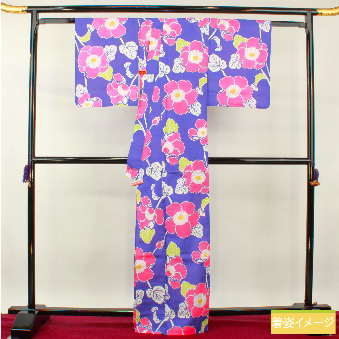 リサイクル着物】浴衣 木綿 身丈165.5cm 裄丈66cm Sランク 単衣 紫系